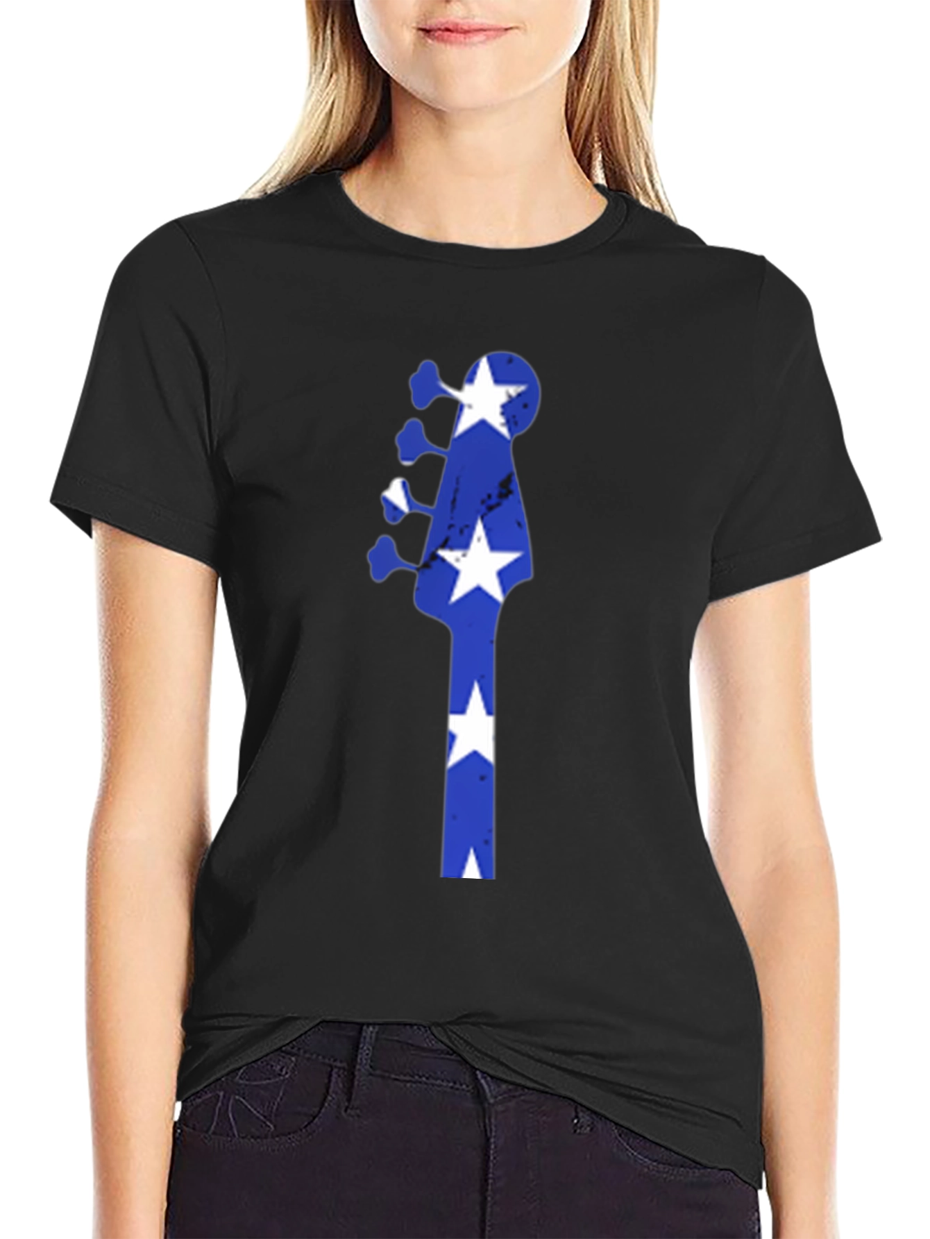 Blue Star Guitar Head Black T-Shirt