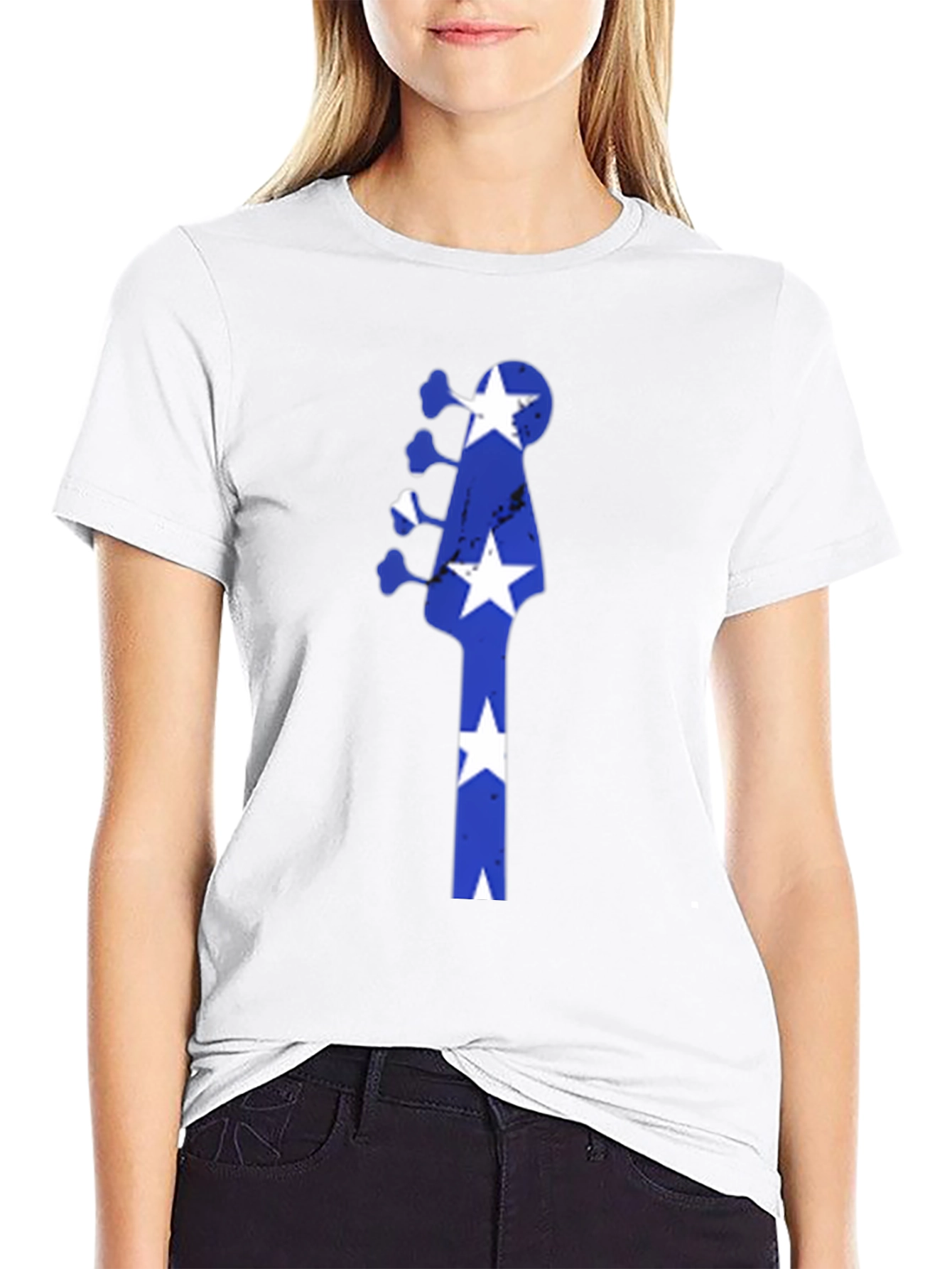 Blue Star Guitar Head Black T-Shirt