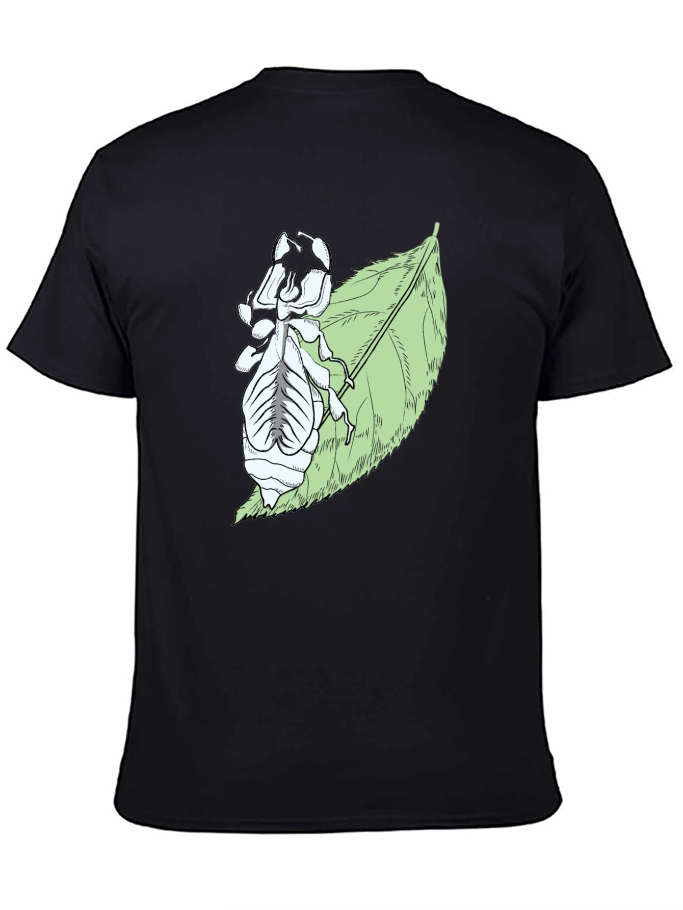 Insect on Leaf Graphic Tee - Black Cotton T-Shirt