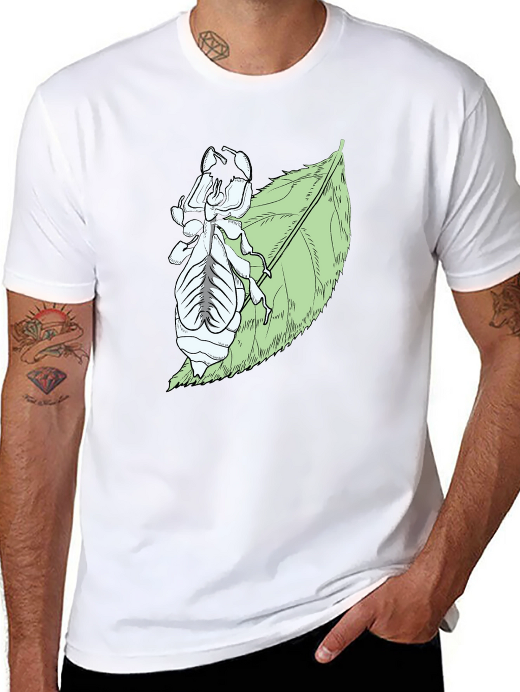 Insect on Leaf Graphic Tee - Black Cotton T-Shirt