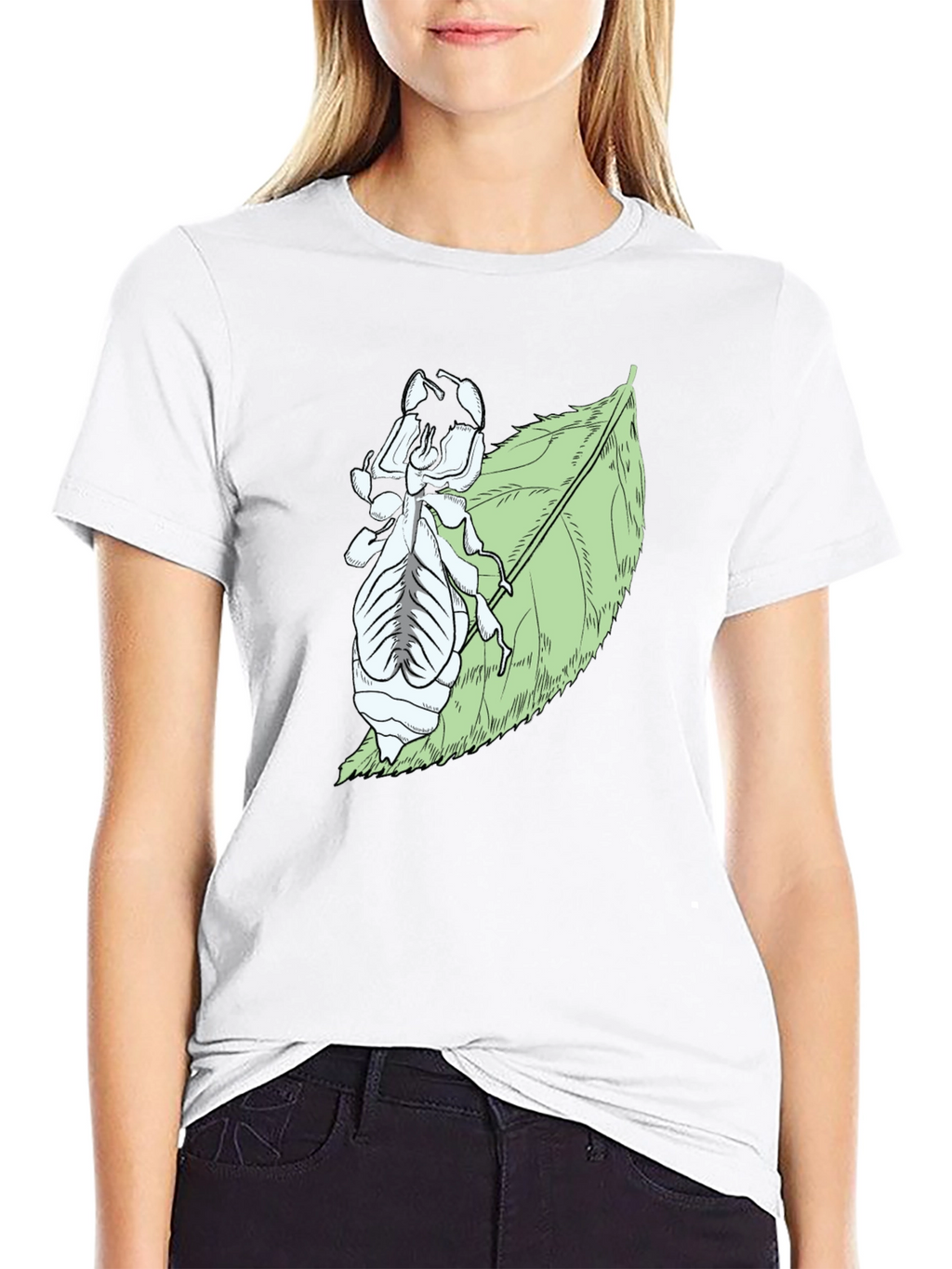 Insect on Leaf Graphic Tee - Black Cotton T-Shirt