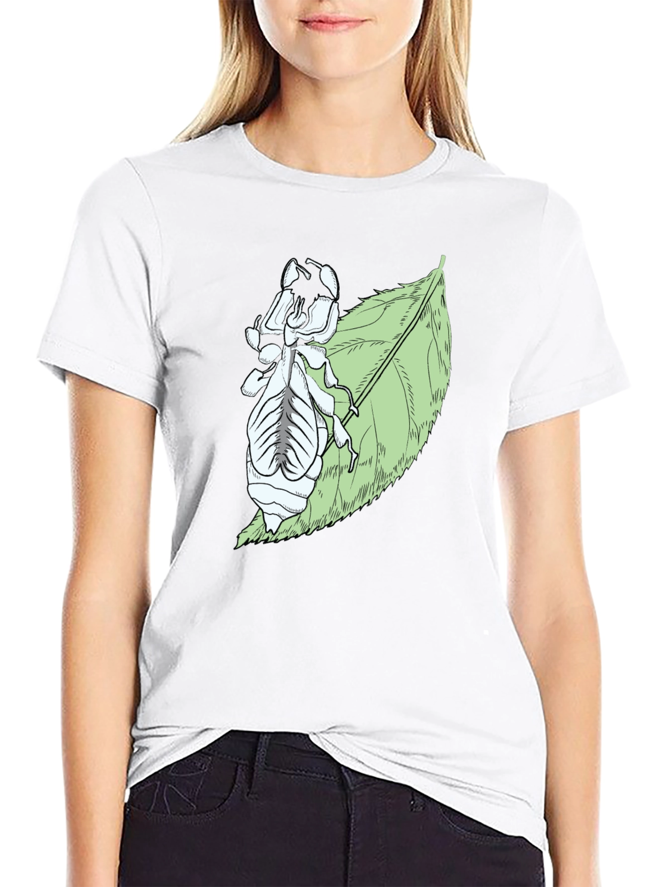 Insect on Leaf Graphic Tee - Black Cotton T-Shirt