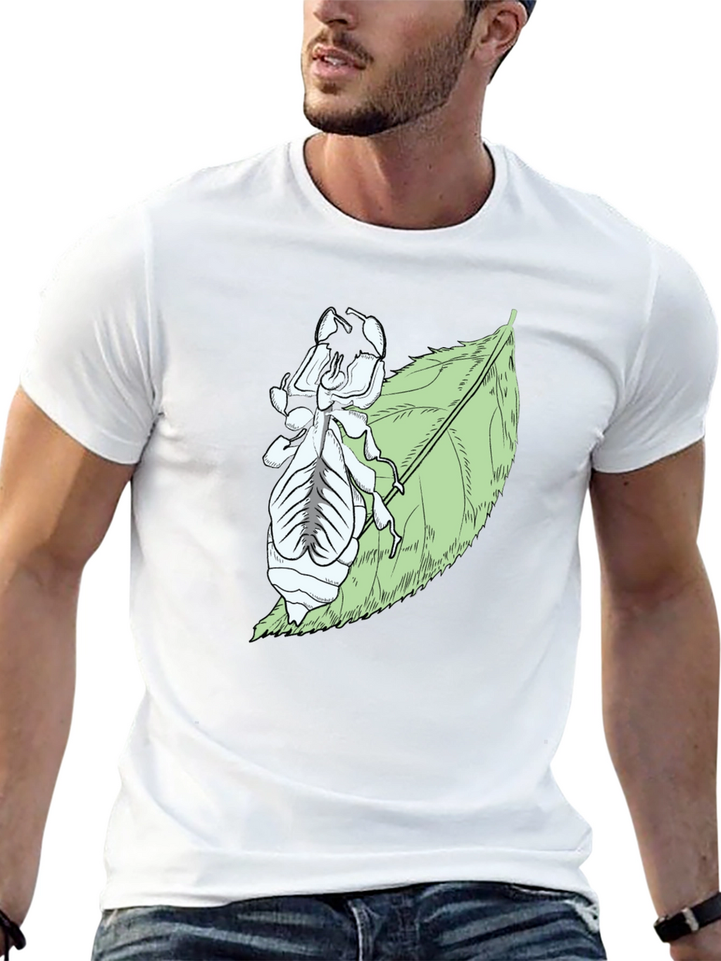 Insect on Leaf Graphic Tee - Black Cotton T-Shirt