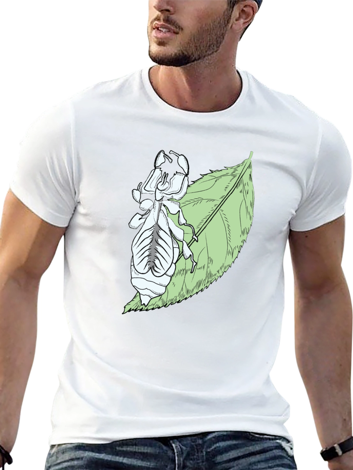 Insect on Leaf Graphic Tee - Black Cotton T-Shirt