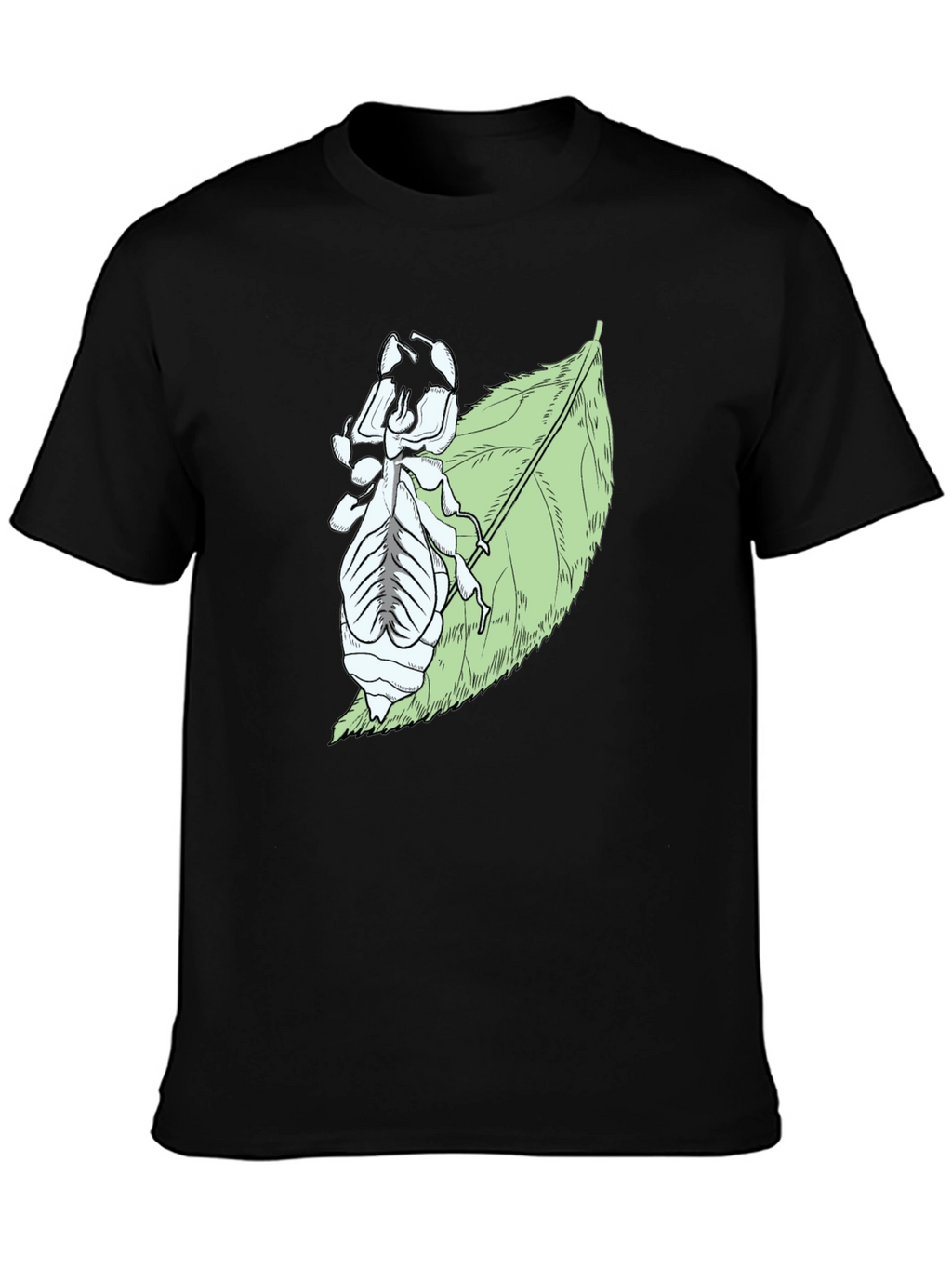 Insect on Leaf Graphic Tee - Black Cotton T-Shirt