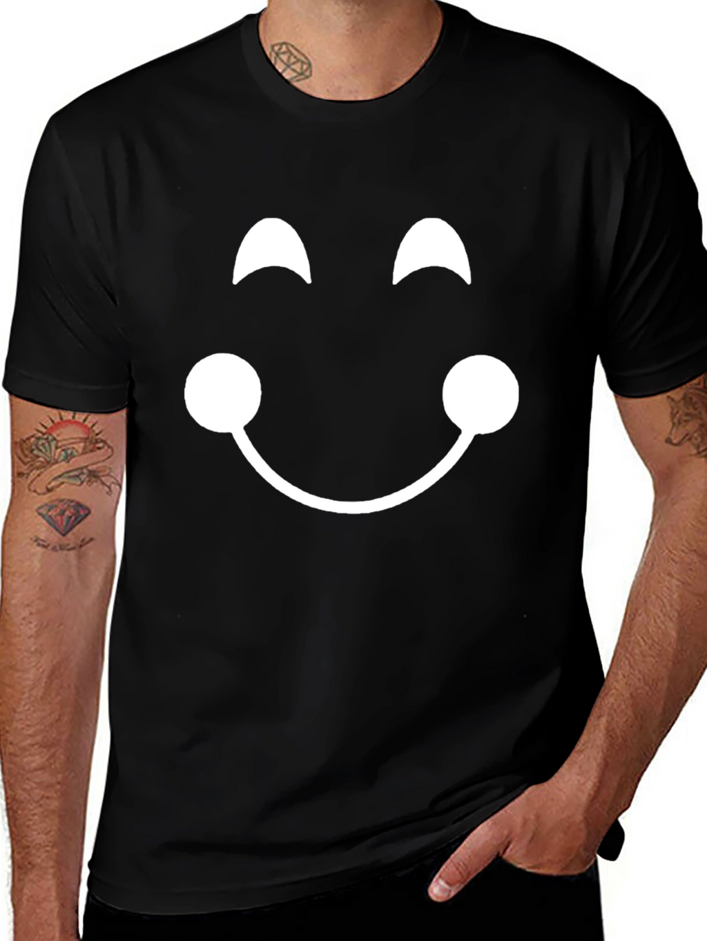 Smiley Face Graphic Tee - Black Cotton T-Shirt