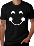 Smiley Face Graphic Tee - Black Cotton T-Shirt