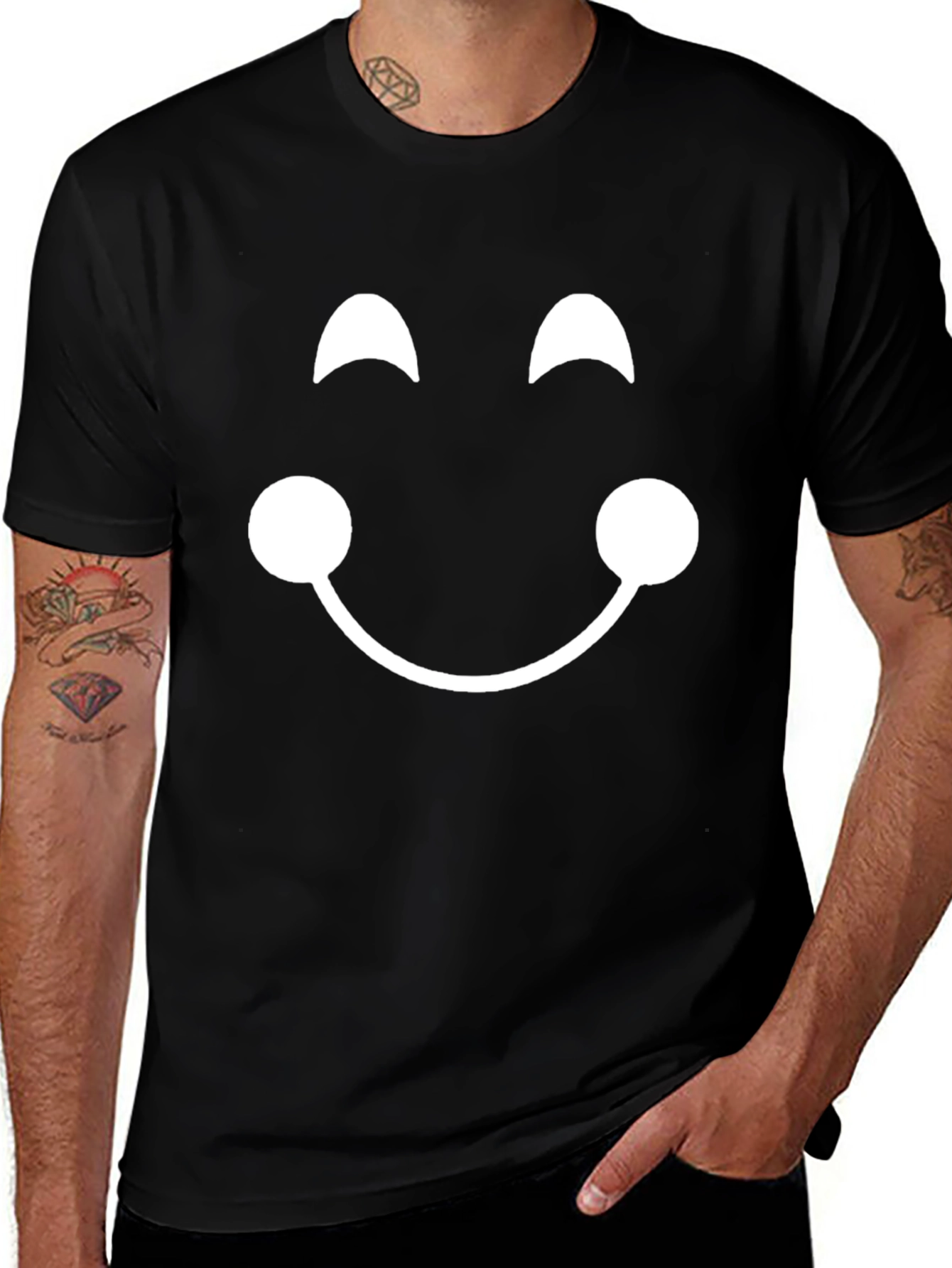 Smiley Face Graphic Tee - Black Cotton T-Shirt