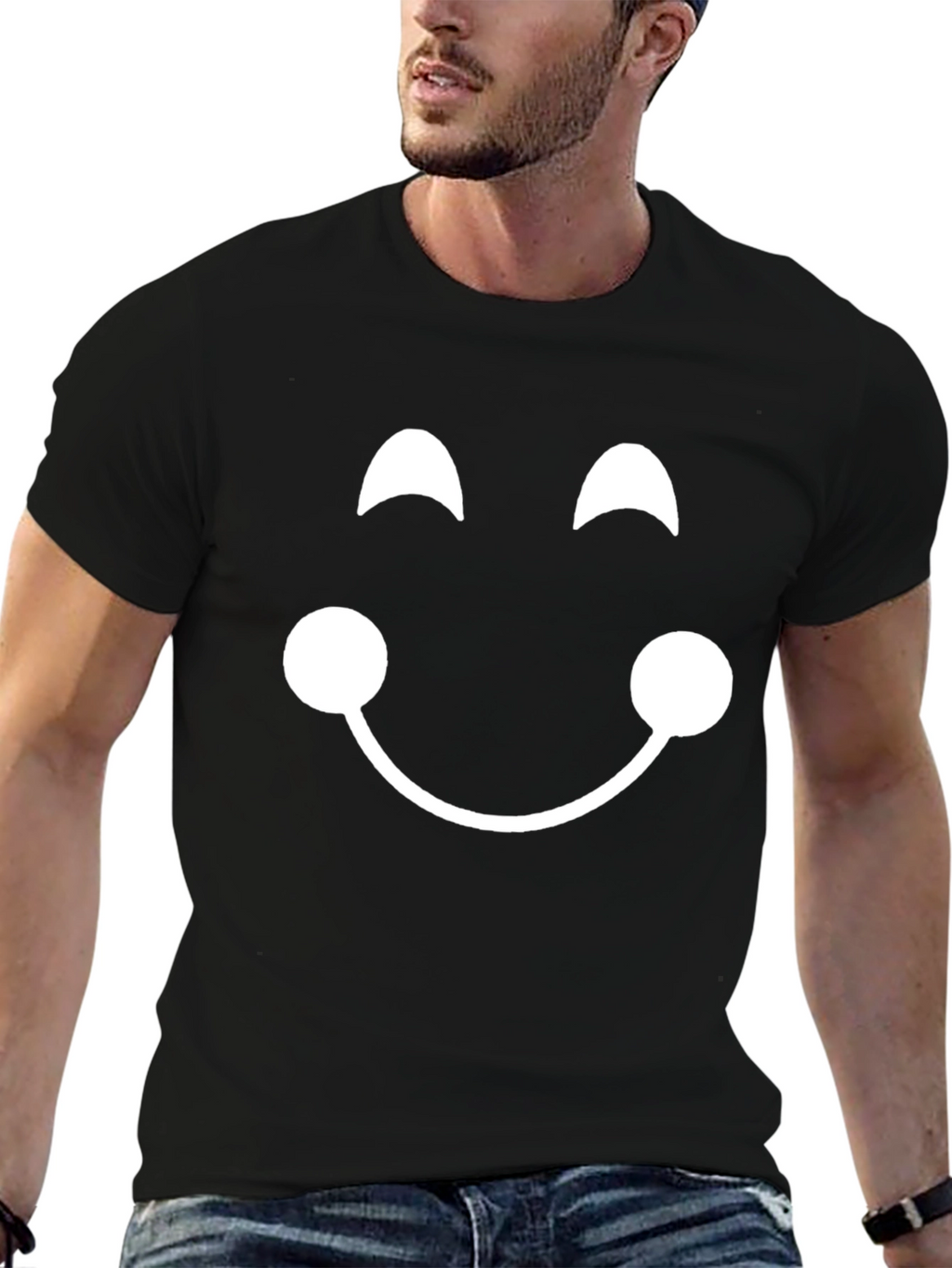 Smiley Face Graphic Tee - Black Cotton T-Shirt