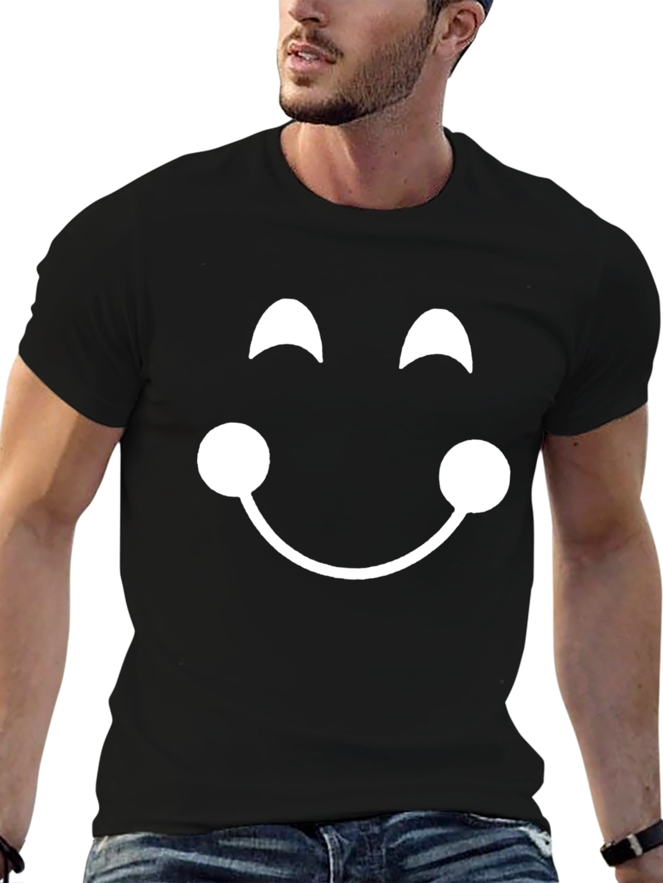 Smiley Face Graphic Tee - Black Cotton T-Shirt
