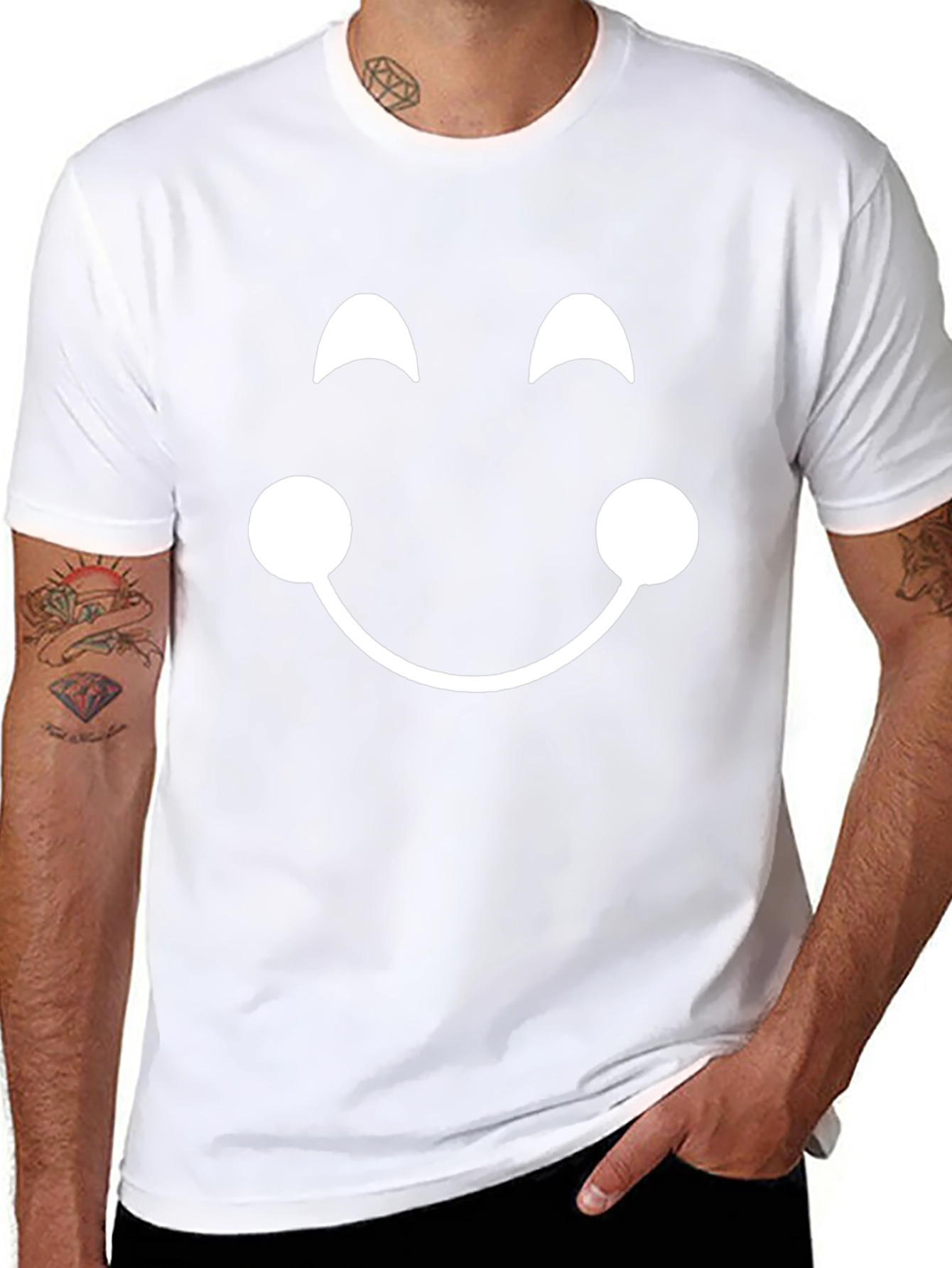 Smiley Face Graphic Tee - Black Cotton T-Shirt