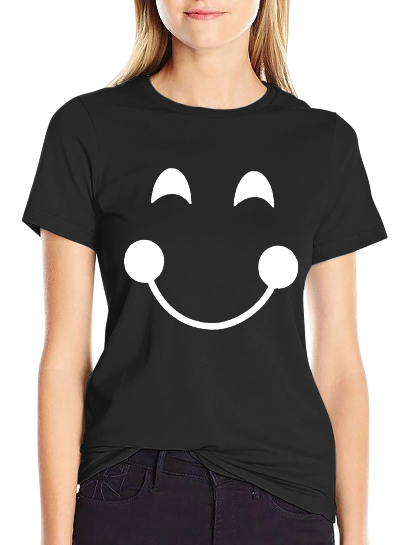 Smiley Face Graphic Tee - Black Cotton T-Shirt