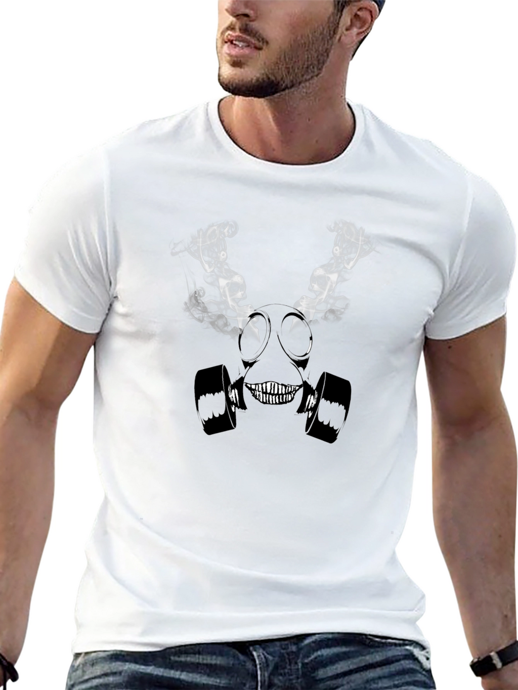 Gas Mask Graphic Print Black T-Shirt