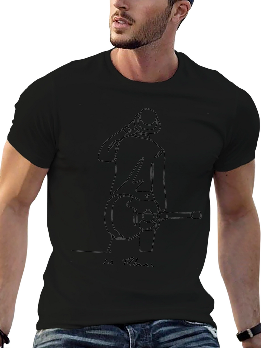 Guitarist Line Art Black T-Shirt