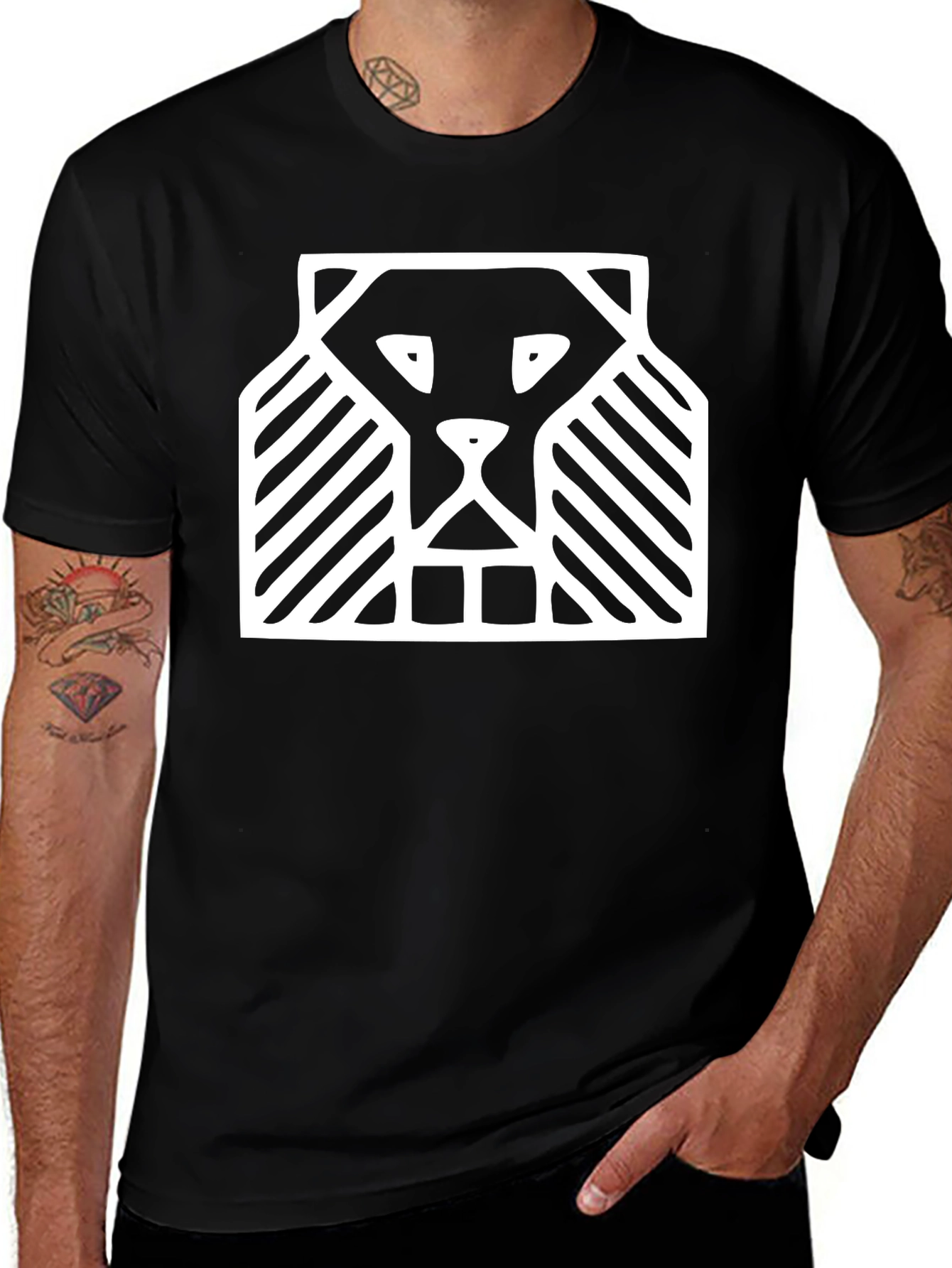 Abstract Lion Graphic Tee - Black Cotton Comfort