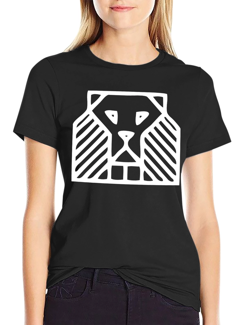 Abstract Lion Graphic Tee - Black Cotton Comfort