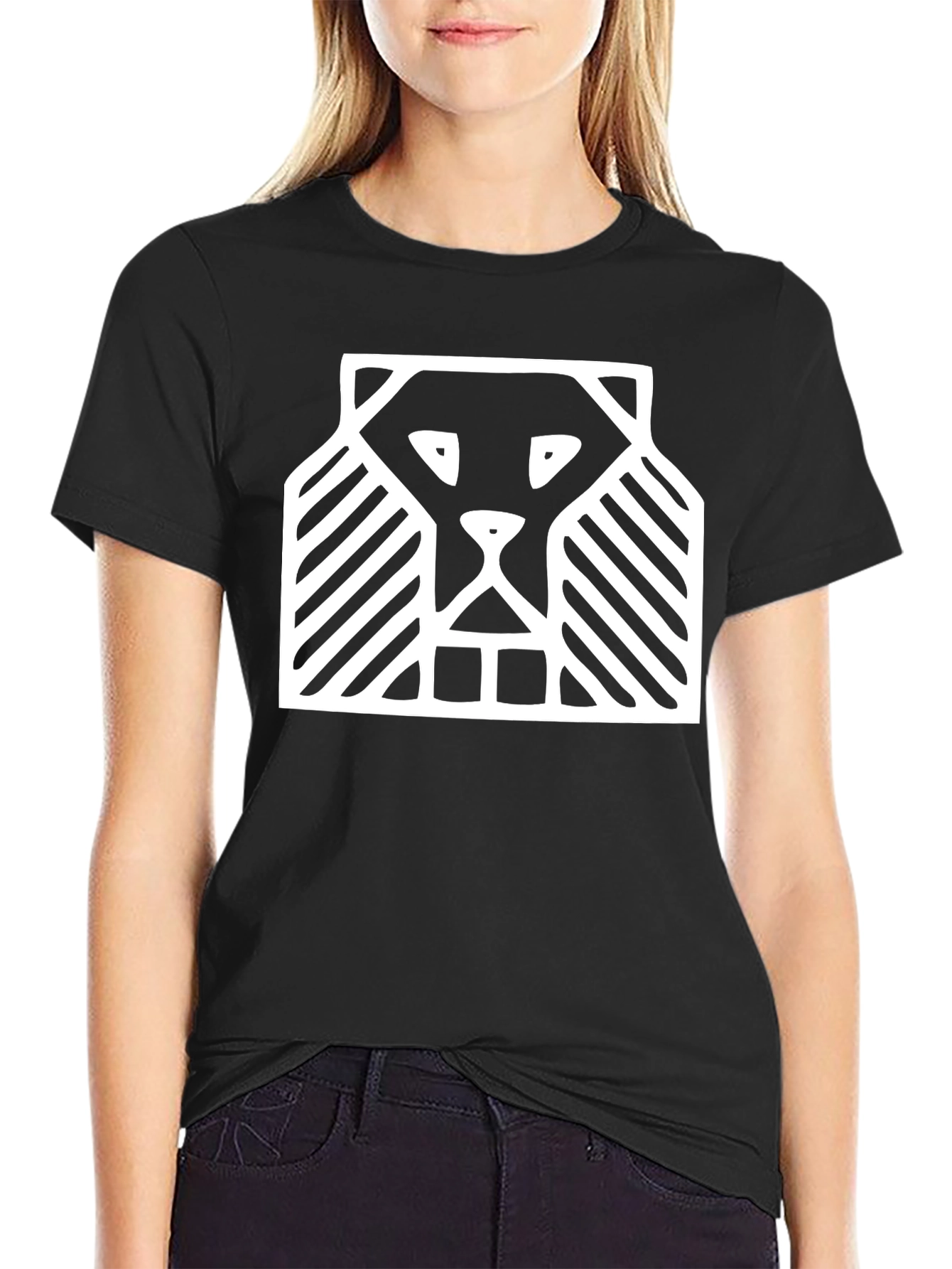 Abstract Lion Graphic Tee - Black Cotton Comfort