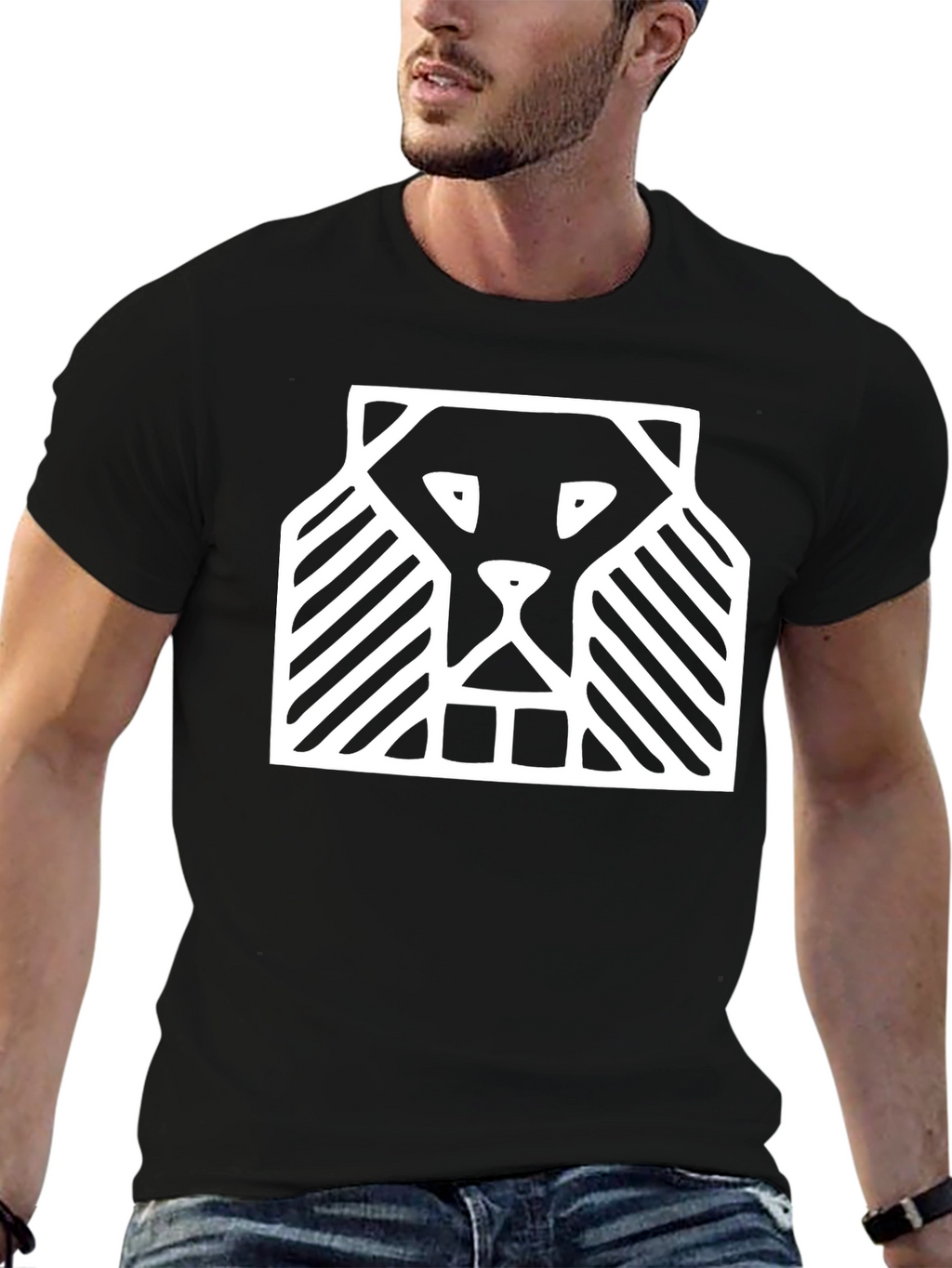 Abstract Lion Graphic Tee - Black Cotton Comfort