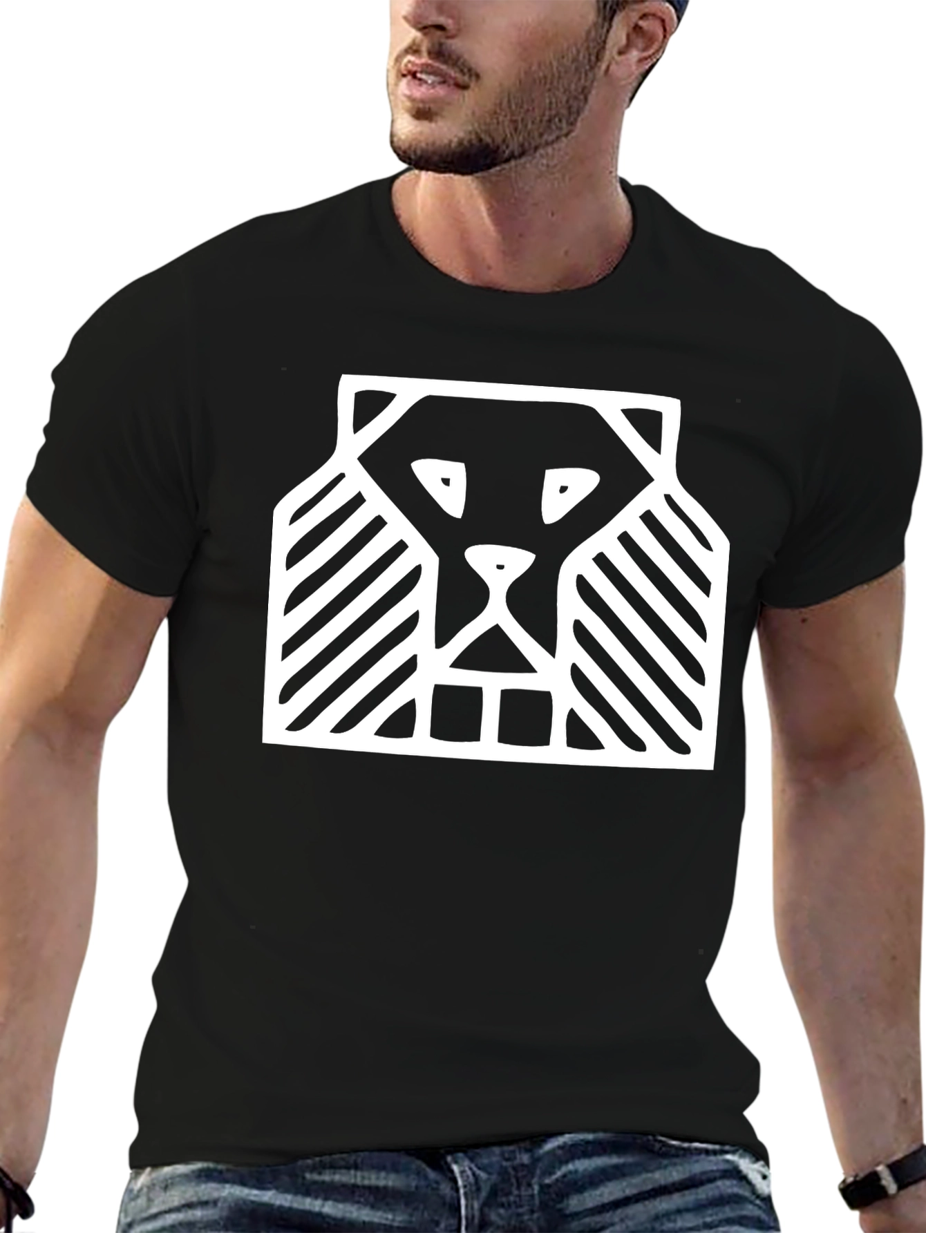 Abstract Lion Graphic Tee - Black Cotton Comfort