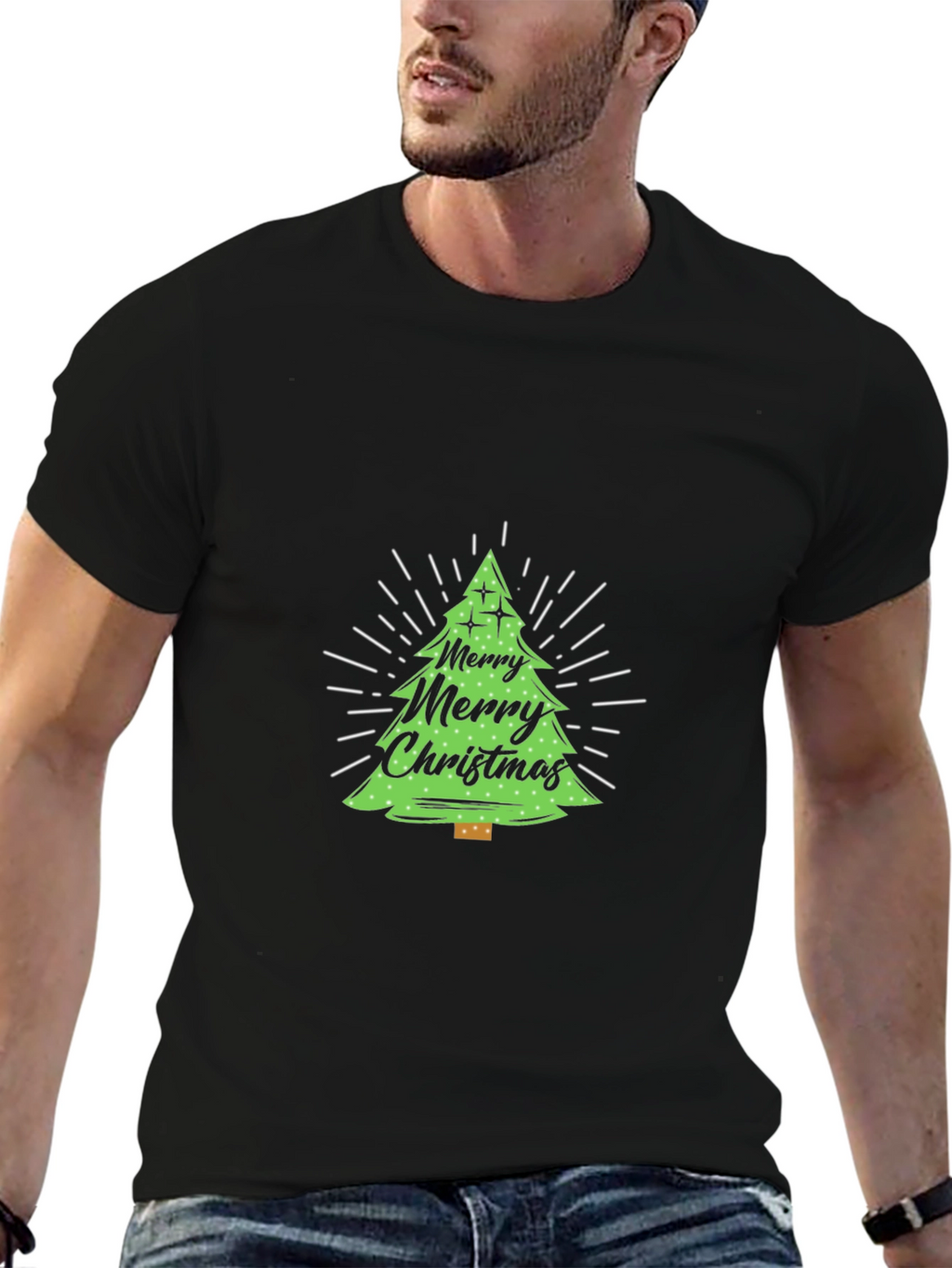 Festive Christmas Tree Graphic Tee - Black