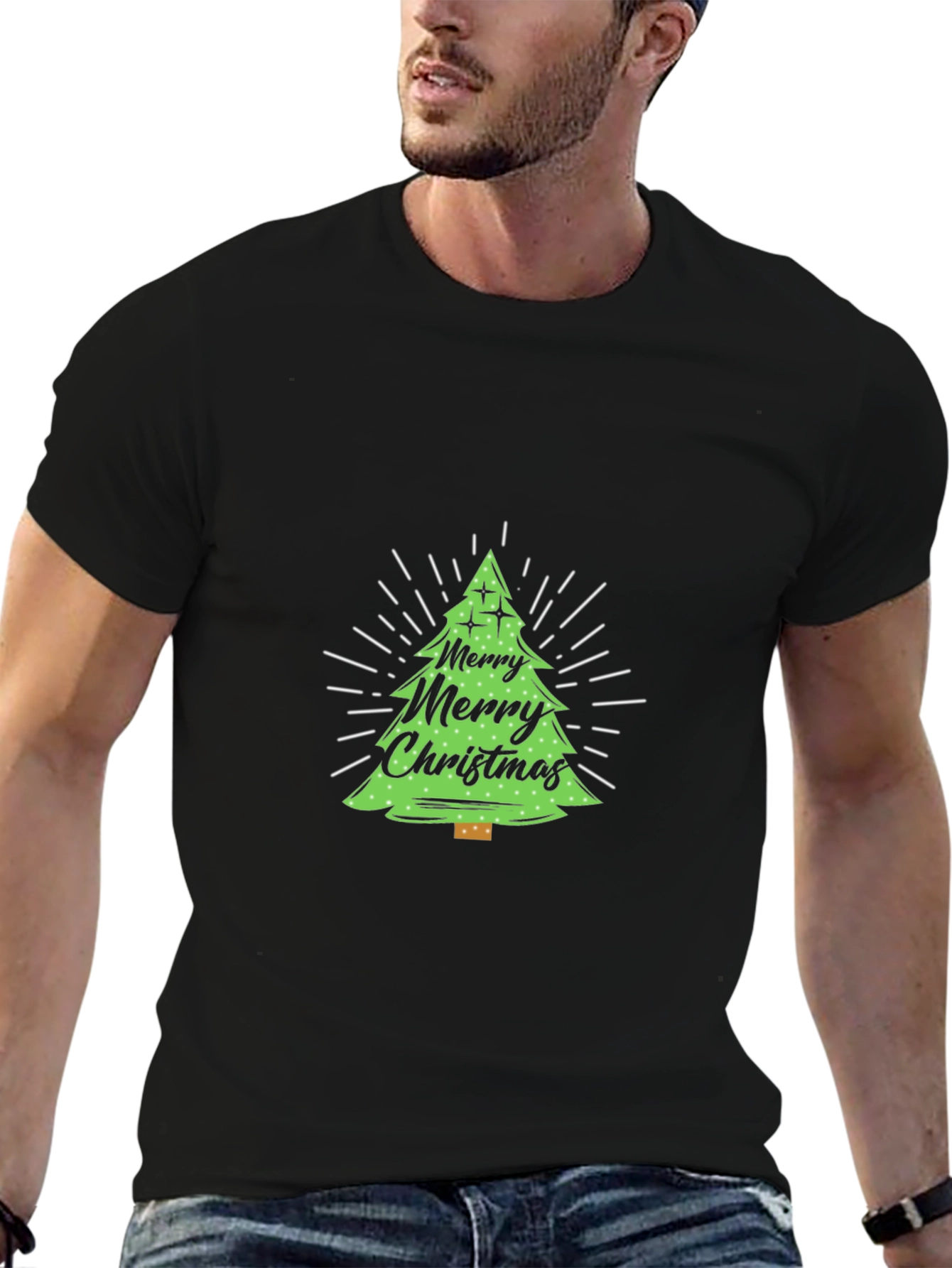 Festive Christmas Tree Graphic Tee - Black