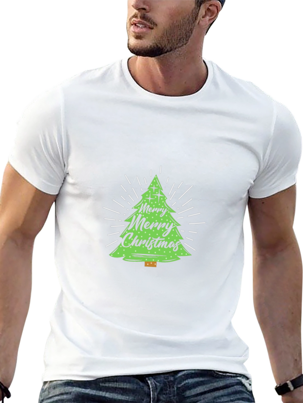 Festive Christmas Tree Graphic Tee - Black