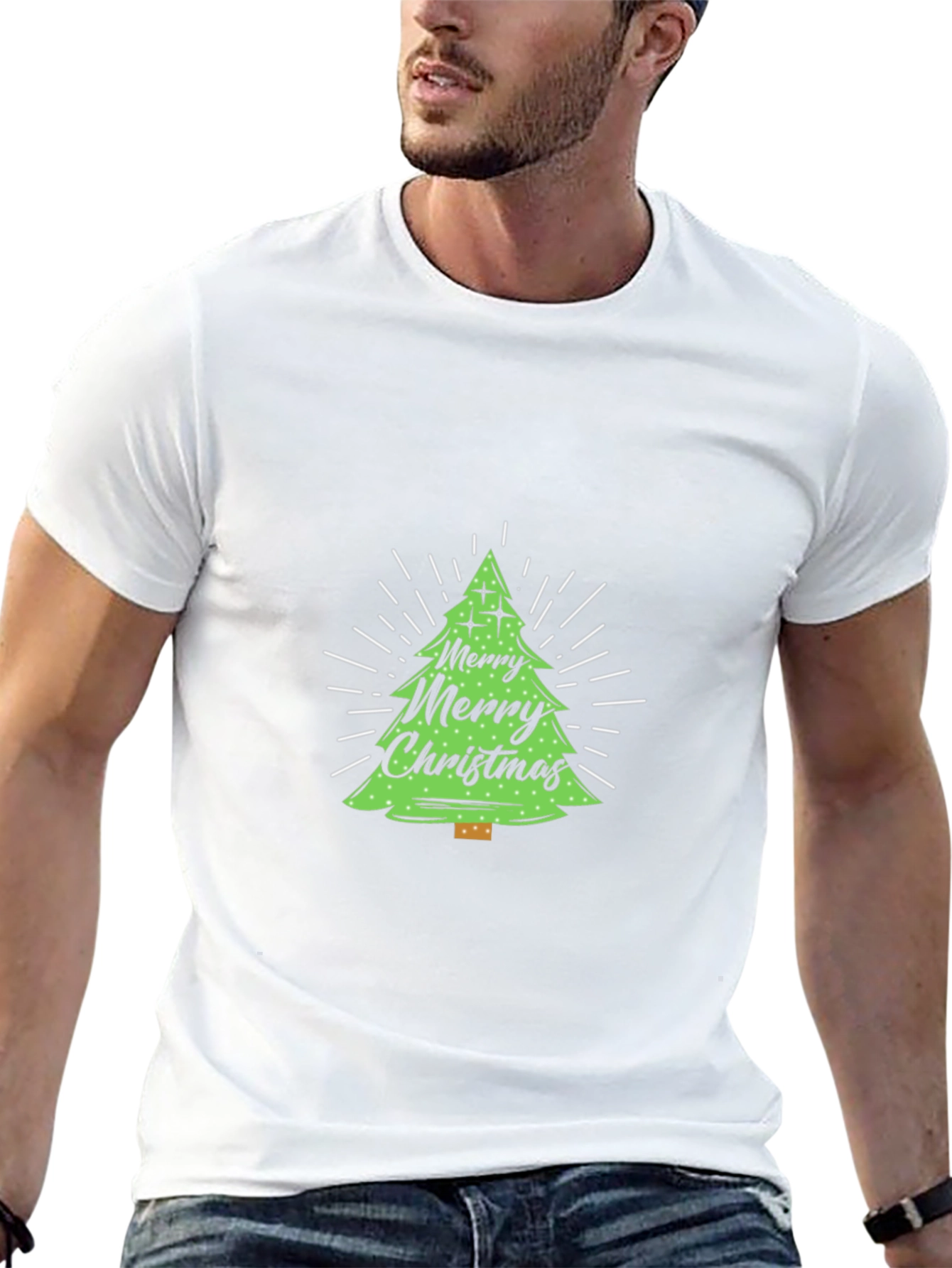 Festive Christmas Tree Graphic Tee - Black