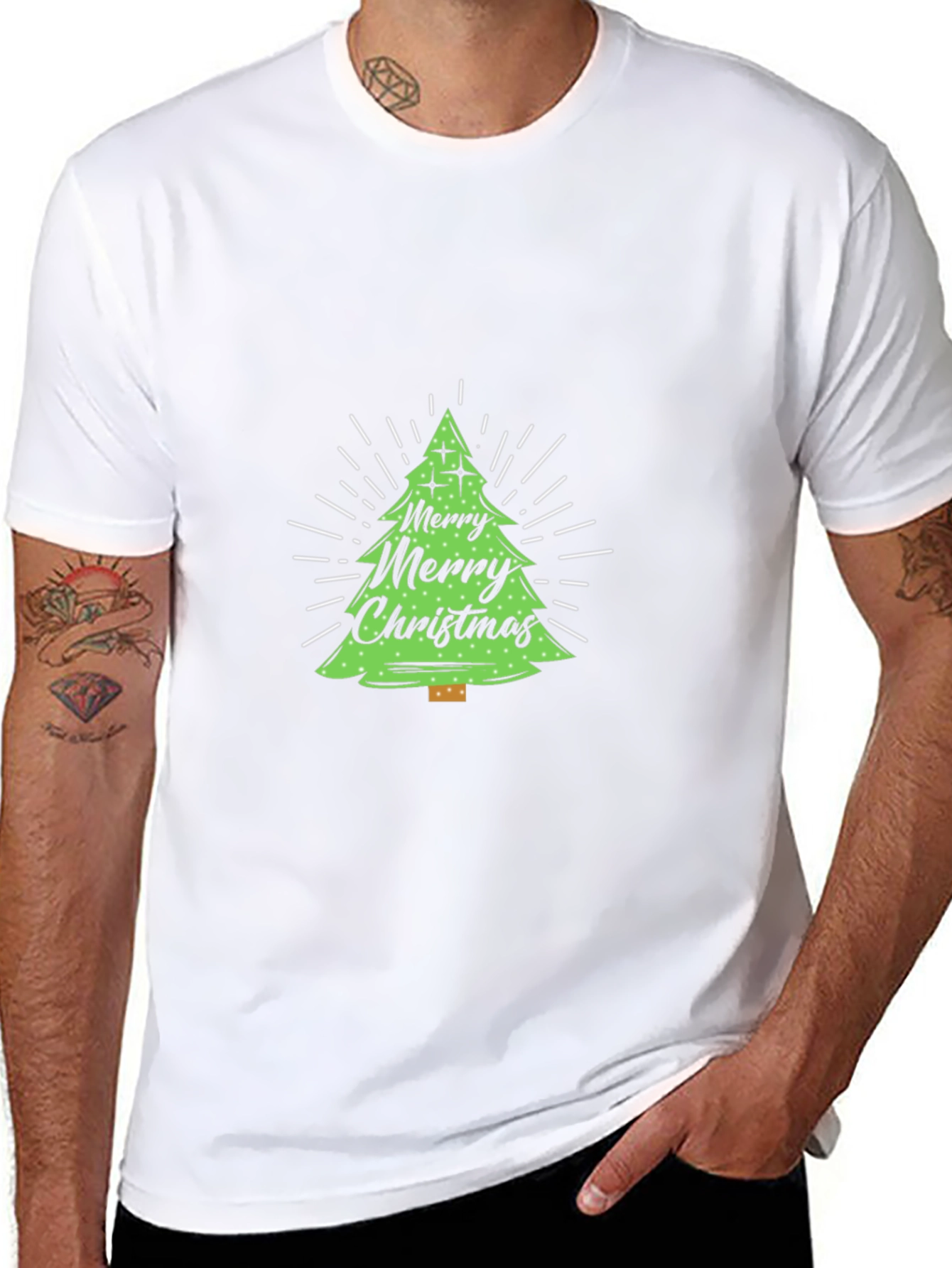 Festive Christmas Tree Graphic Tee - Black