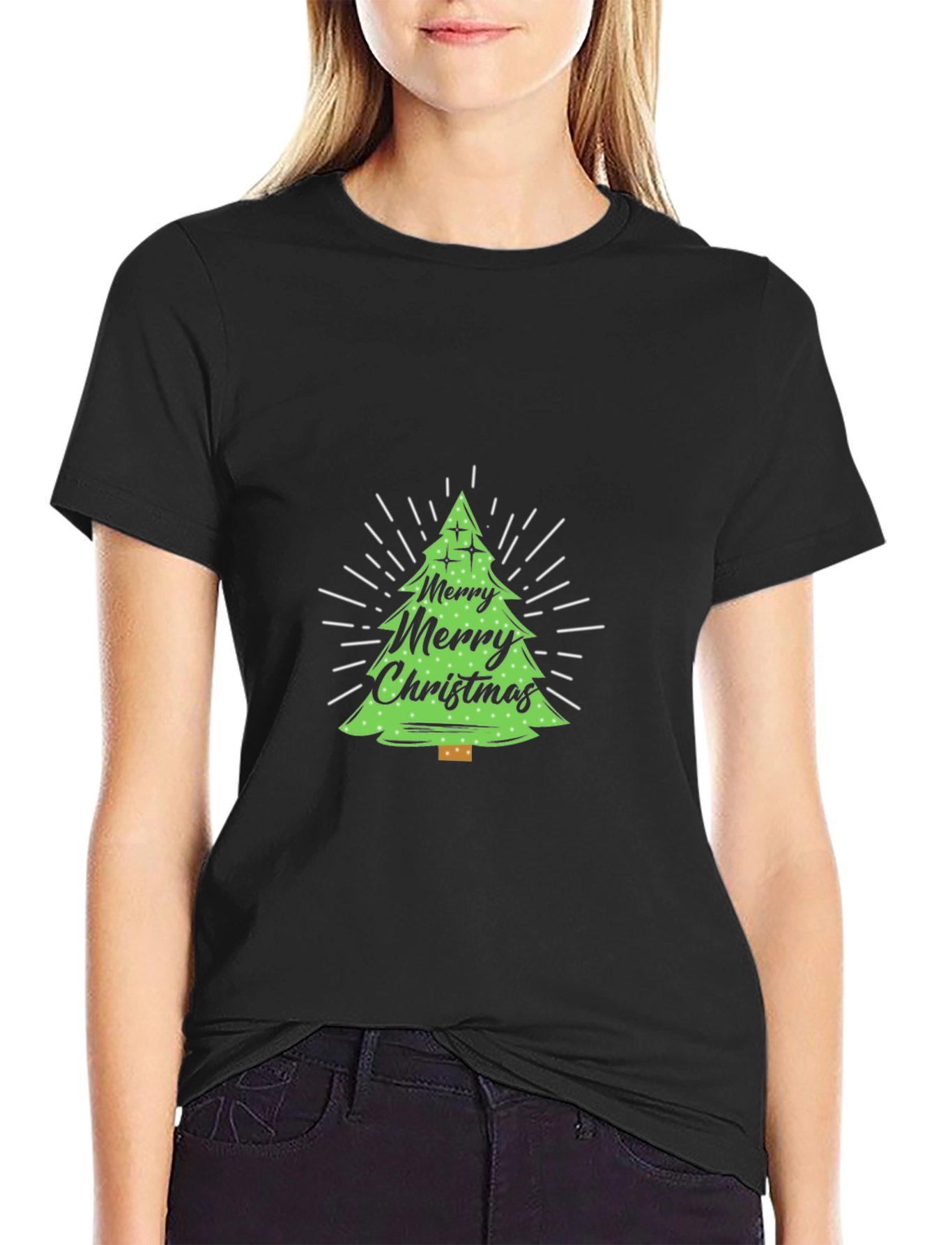 Festive Christmas Tree Graphic Tee - Black