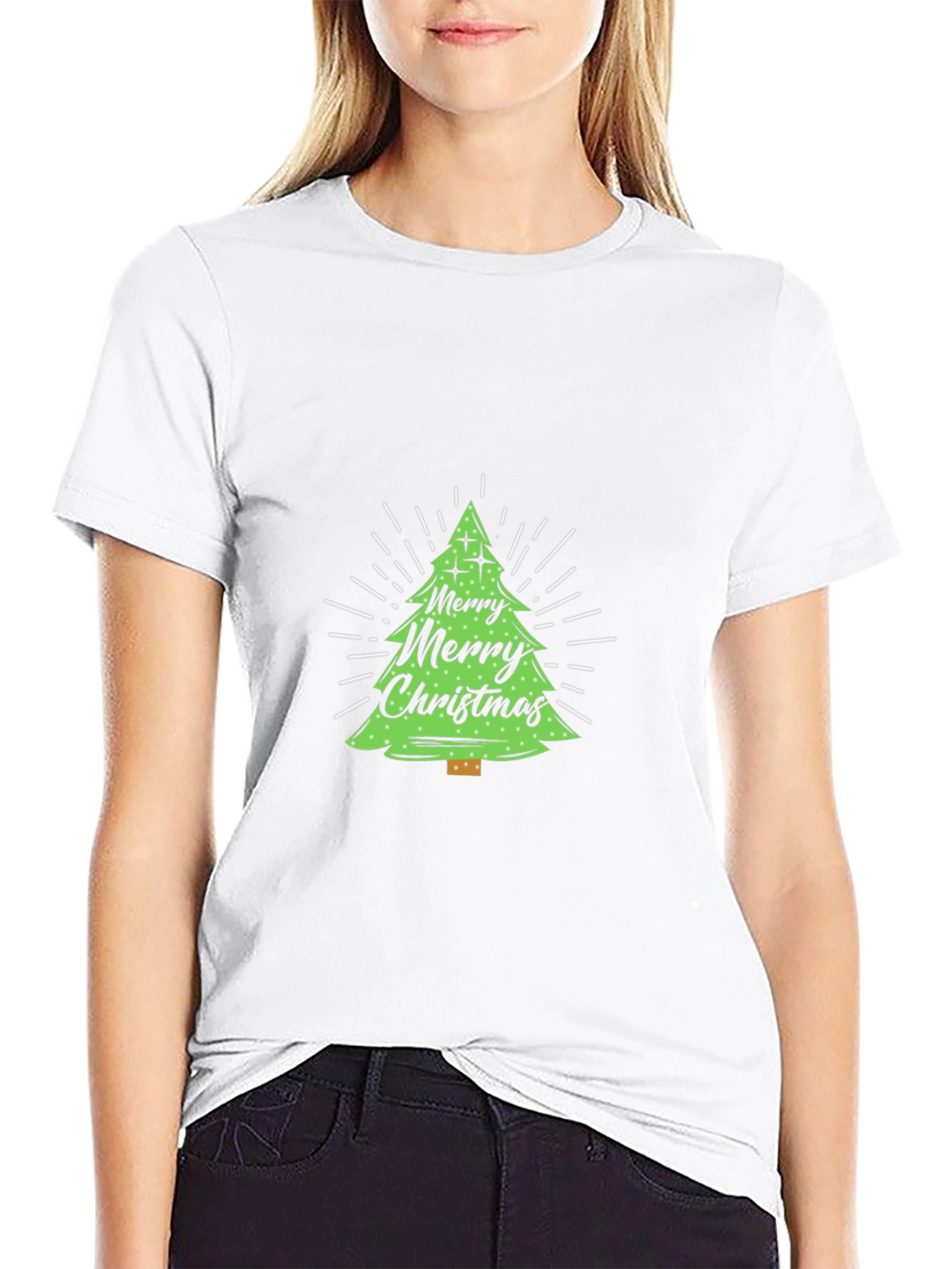 Festive Christmas Tree Graphic Tee - Black