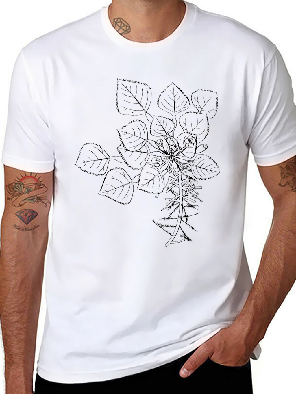 Botanical Print Black T-Shirt