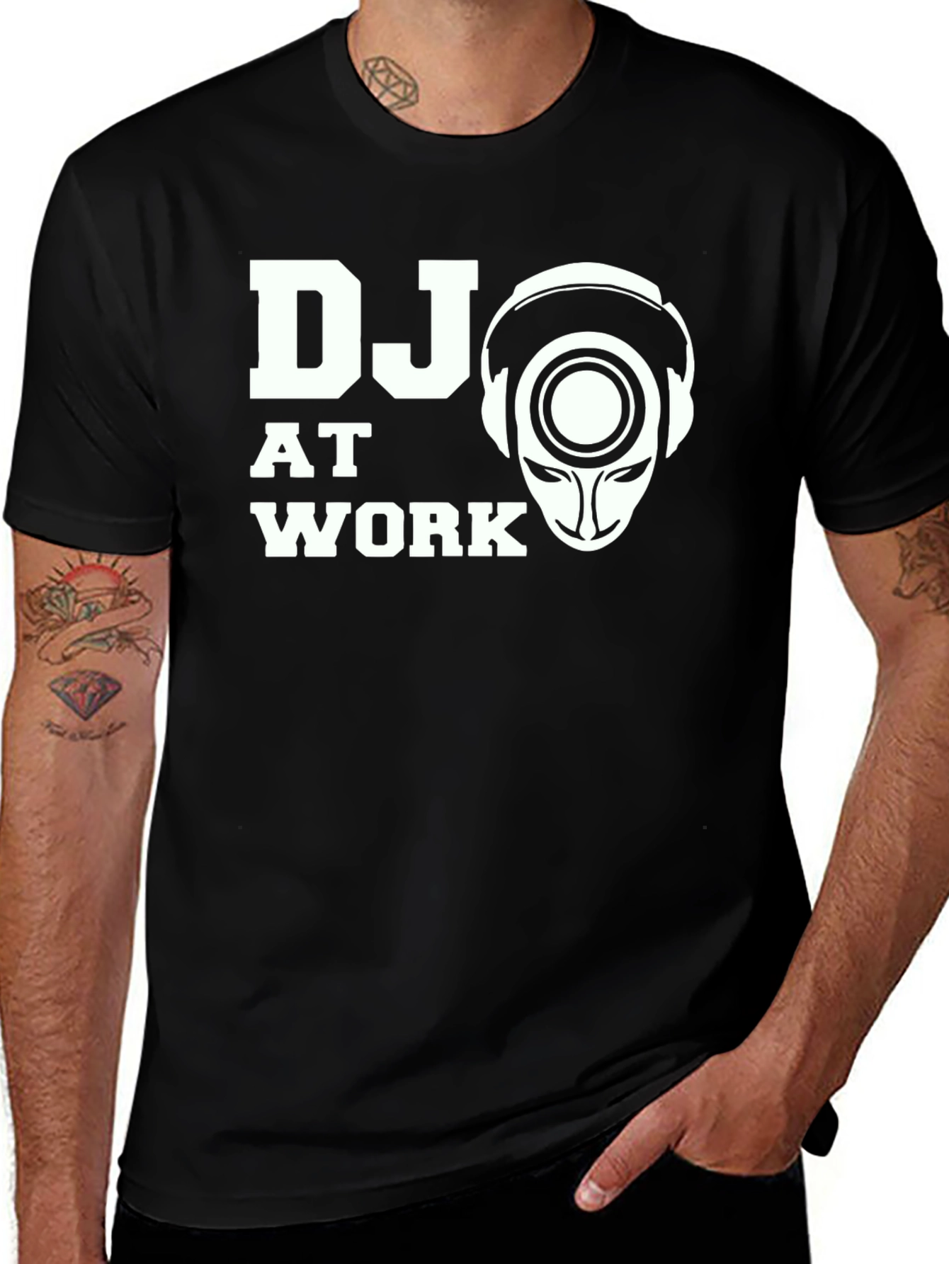 DJ At Work Black T-Shirt - Music Lover Tee