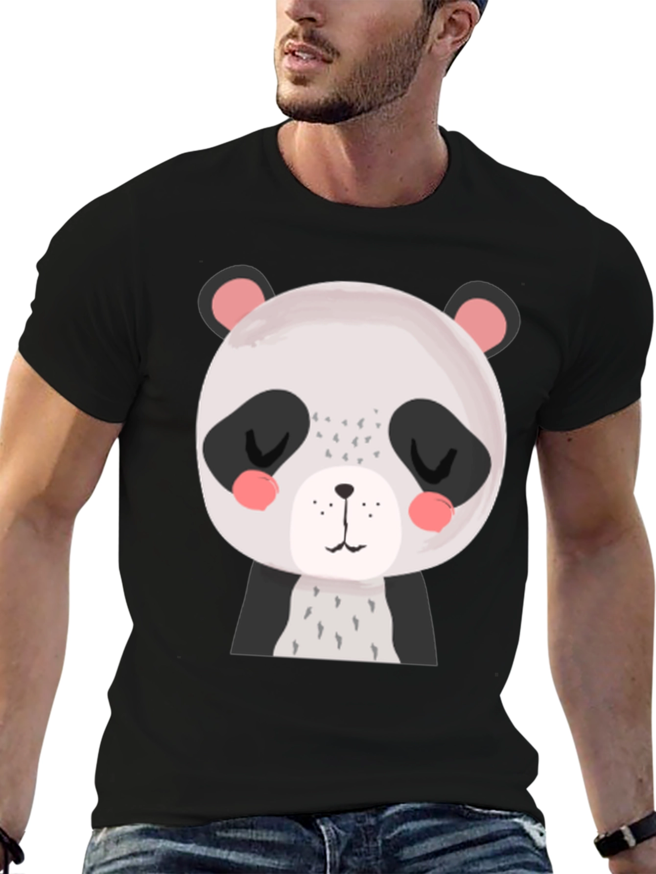 Cute Panda Graphic Tee - Black Cotton T-Shirt