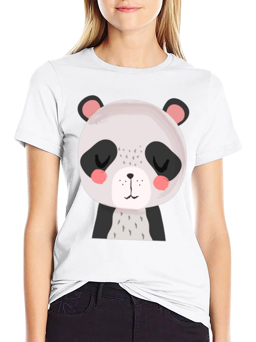 Cute Panda Graphic Tee - Black Cotton T-Shirt