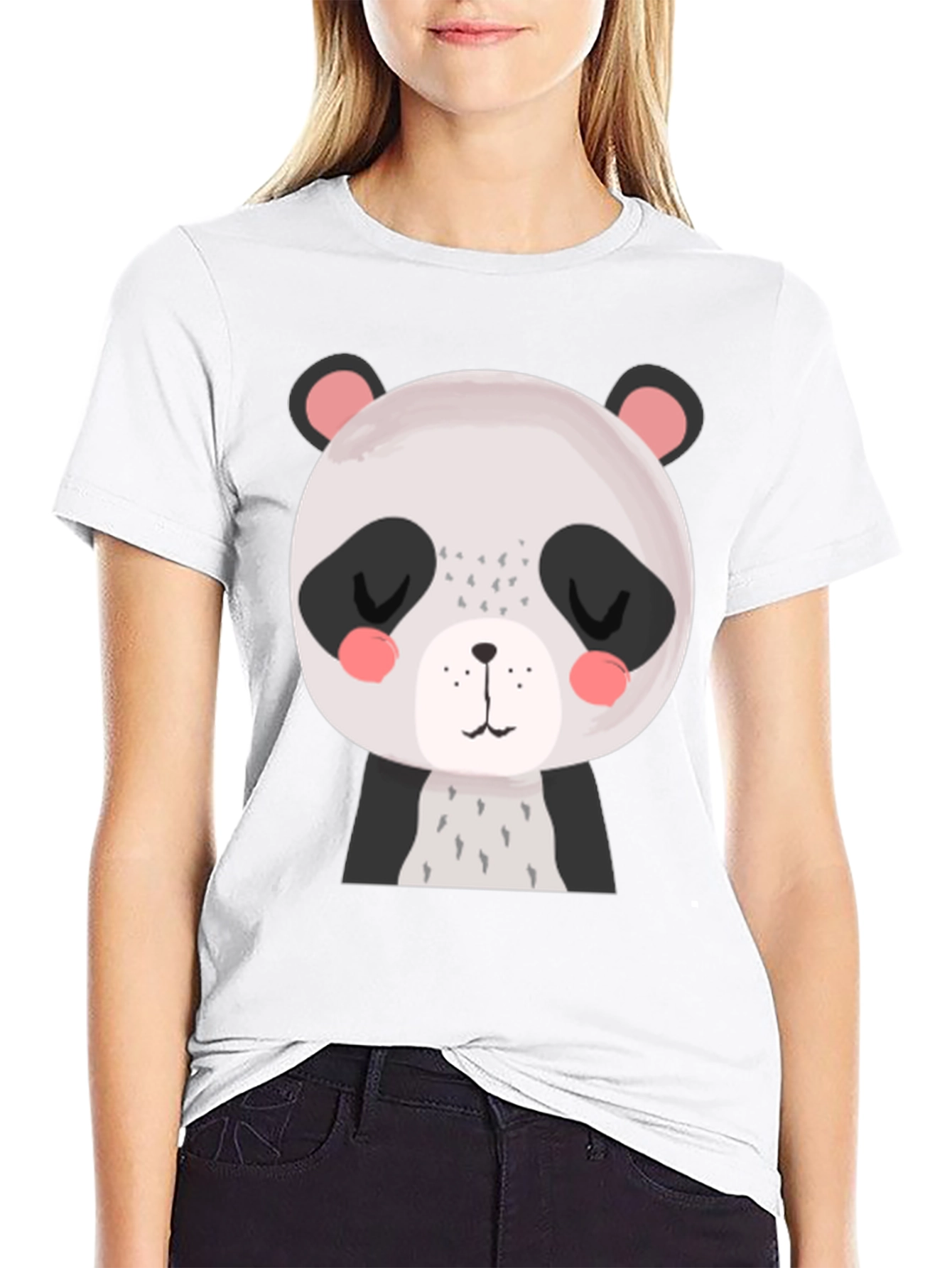 Cute Panda Graphic Tee - Black Cotton T-Shirt