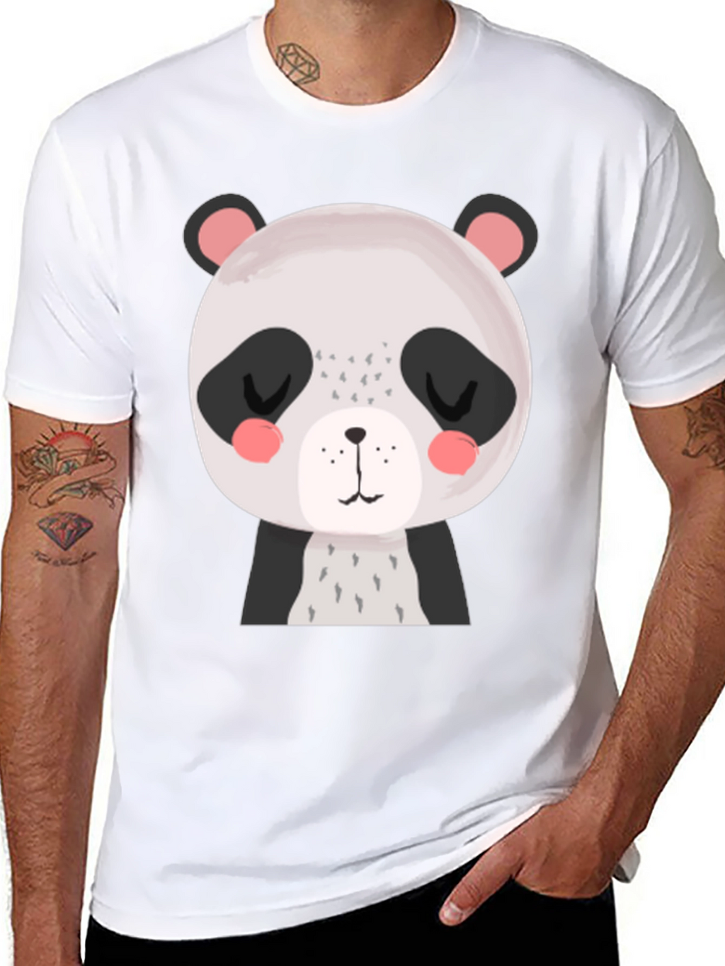 Cute Panda Graphic Tee - Black Cotton T-Shirt