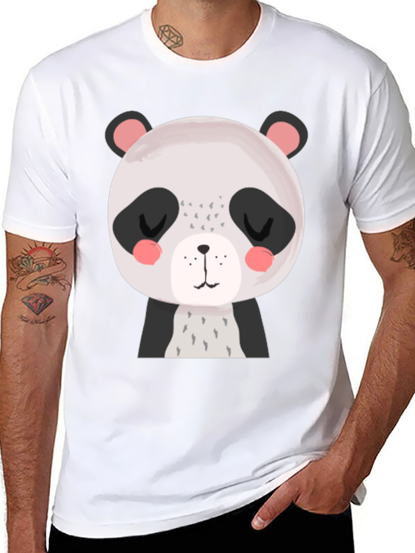 Cute Panda Graphic Tee - Black Cotton T-Shirt