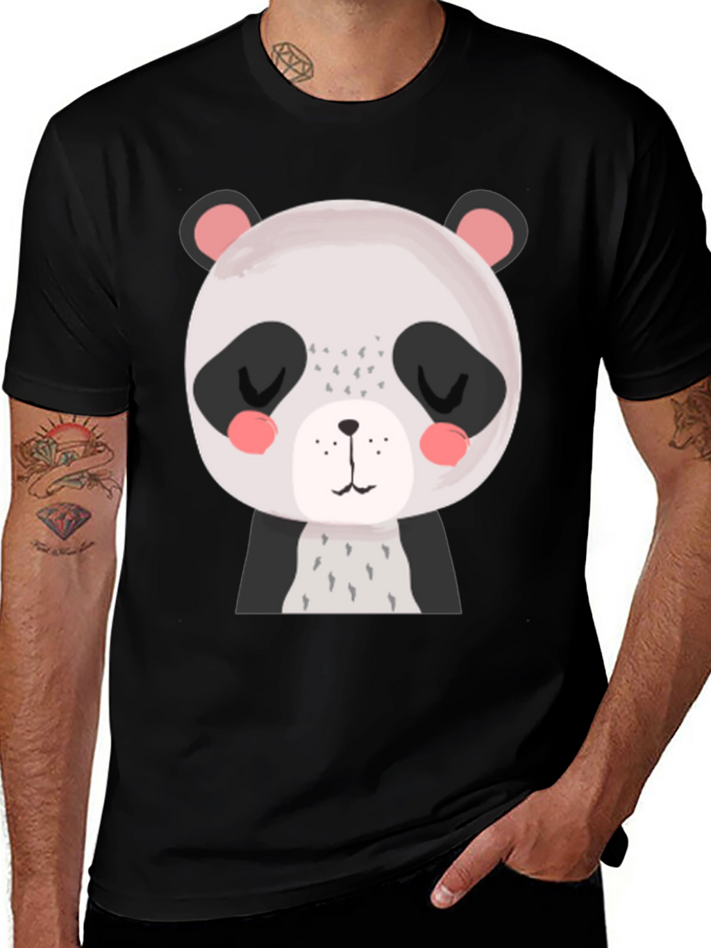 Cute Panda Graphic Tee - Black Cotton T-Shirt