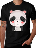 Cute Panda Graphic Tee - Black Cotton T-Shirt