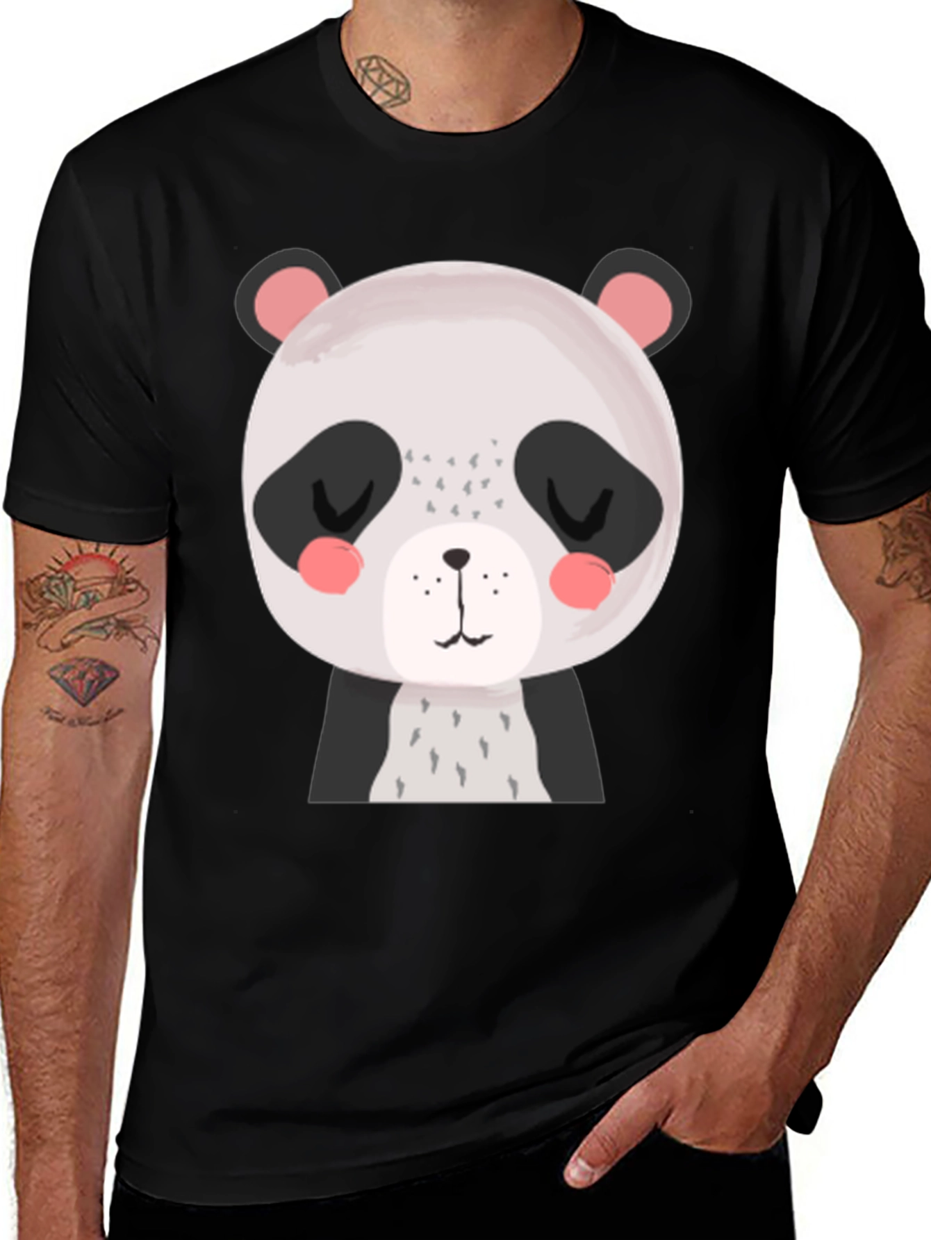 Cute Panda Graphic Tee - Black Cotton T-Shirt