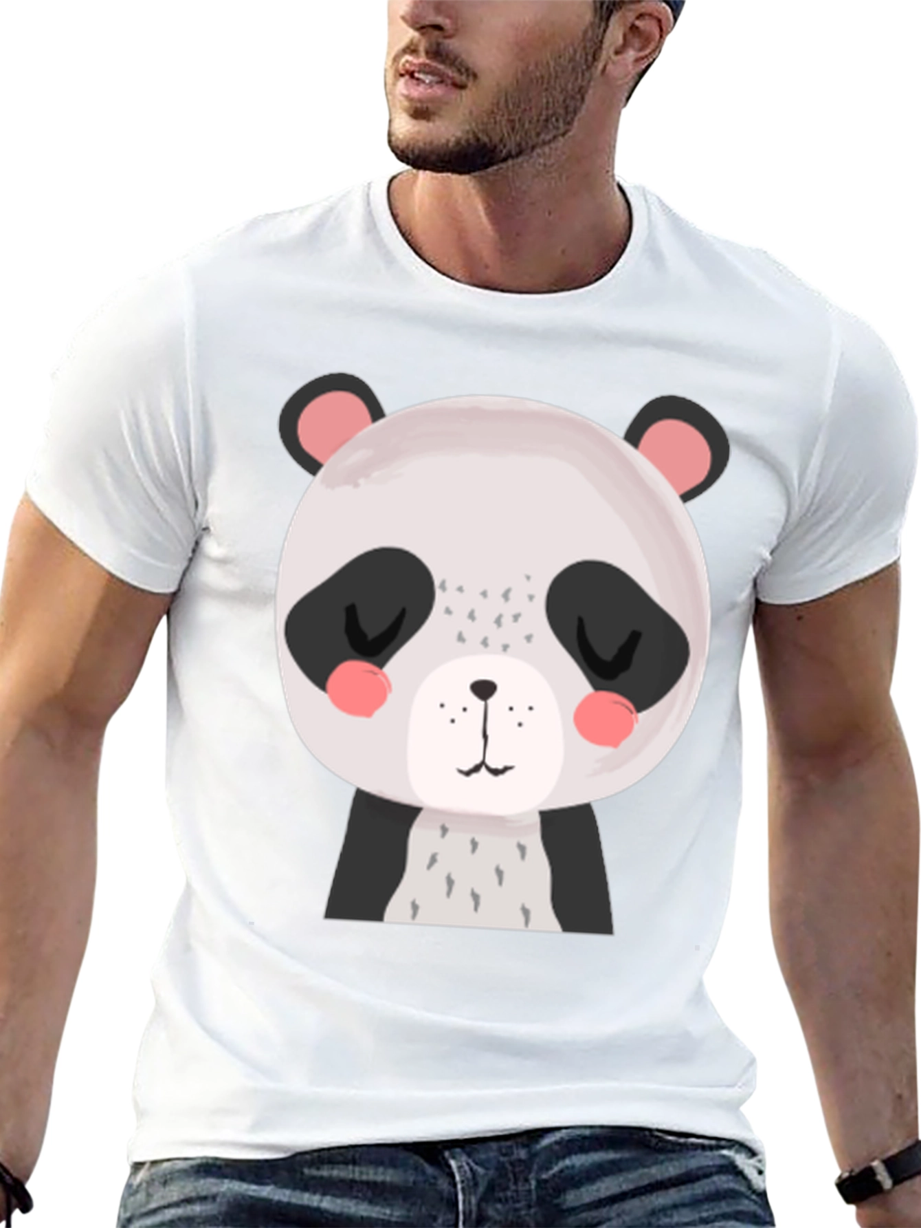 Cute Panda Graphic Tee - Black Cotton T-Shirt