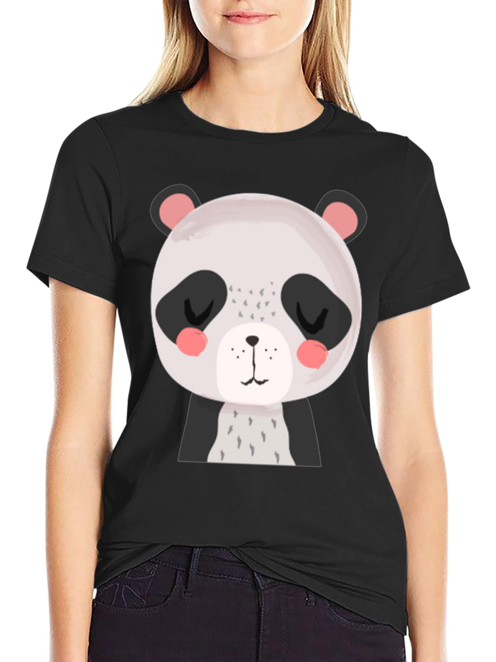 Cute Panda Graphic Tee - Black Cotton T-Shirt
