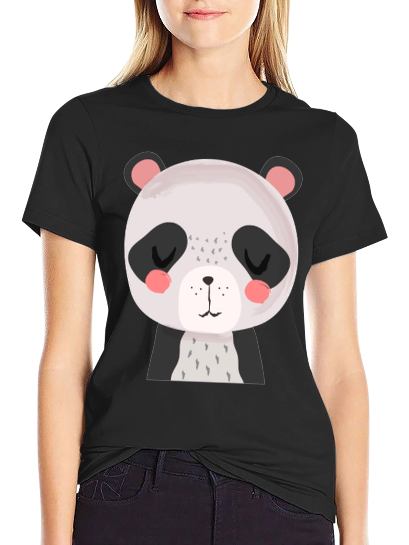 Cute Panda Graphic Tee - Black Cotton T-Shirt