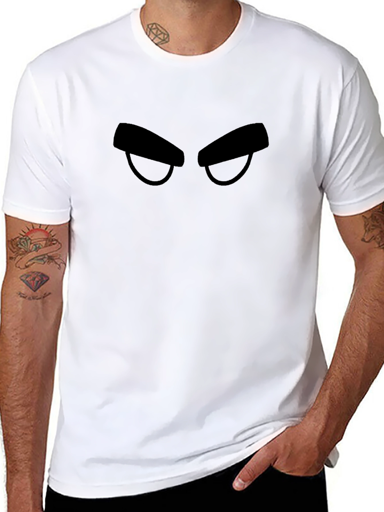 Mens Black T-Shirt with Cartoon Eyes Graphic