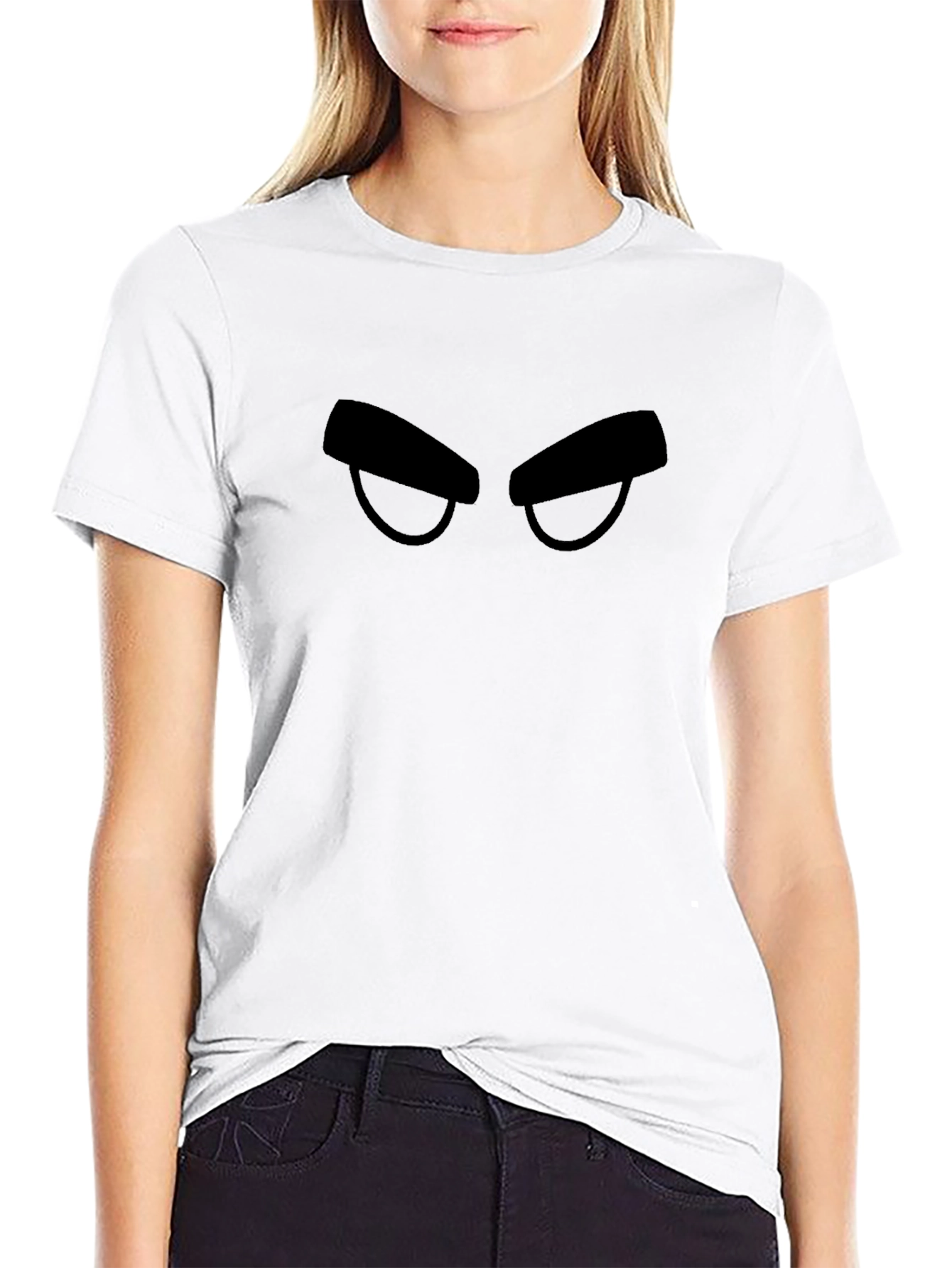 Mens Black T-Shirt with Cartoon Eyes Graphic