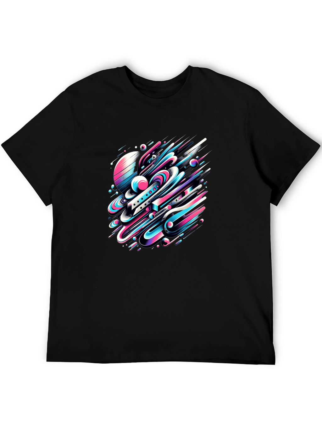 Abstract Space Tee: Graphic Print Black Cotton T-Shirt
