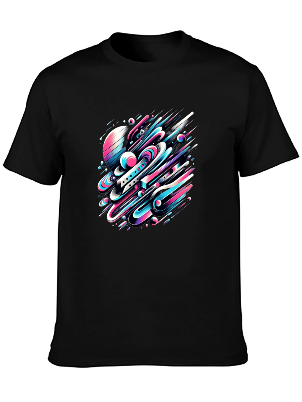 Abstract Space Tee: Graphic Print Black Cotton T-Shirt