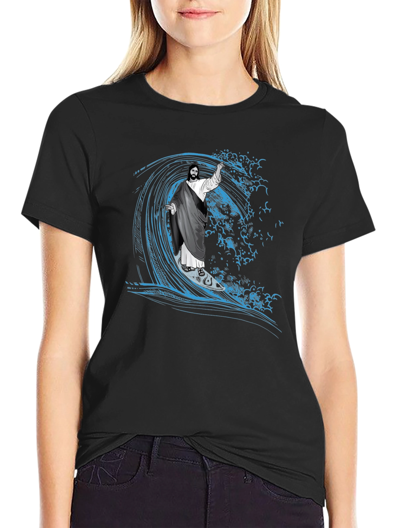 Surfing Jesus Graphic T-Shirt