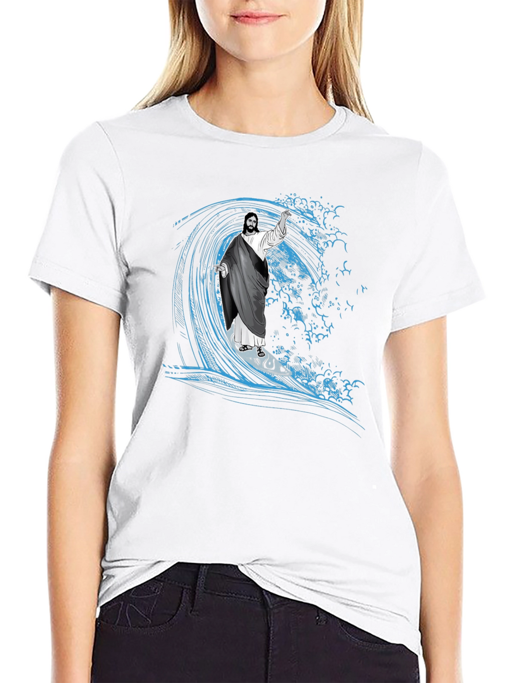 Surfing Jesus Graphic T-Shirt