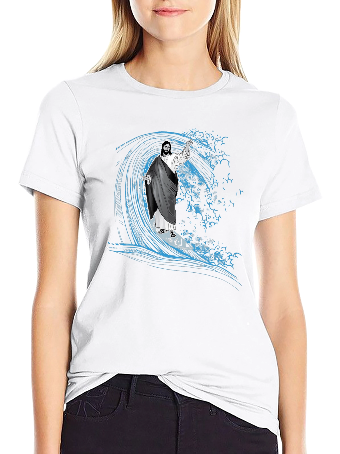 Surfing Jesus Graphic T-Shirt